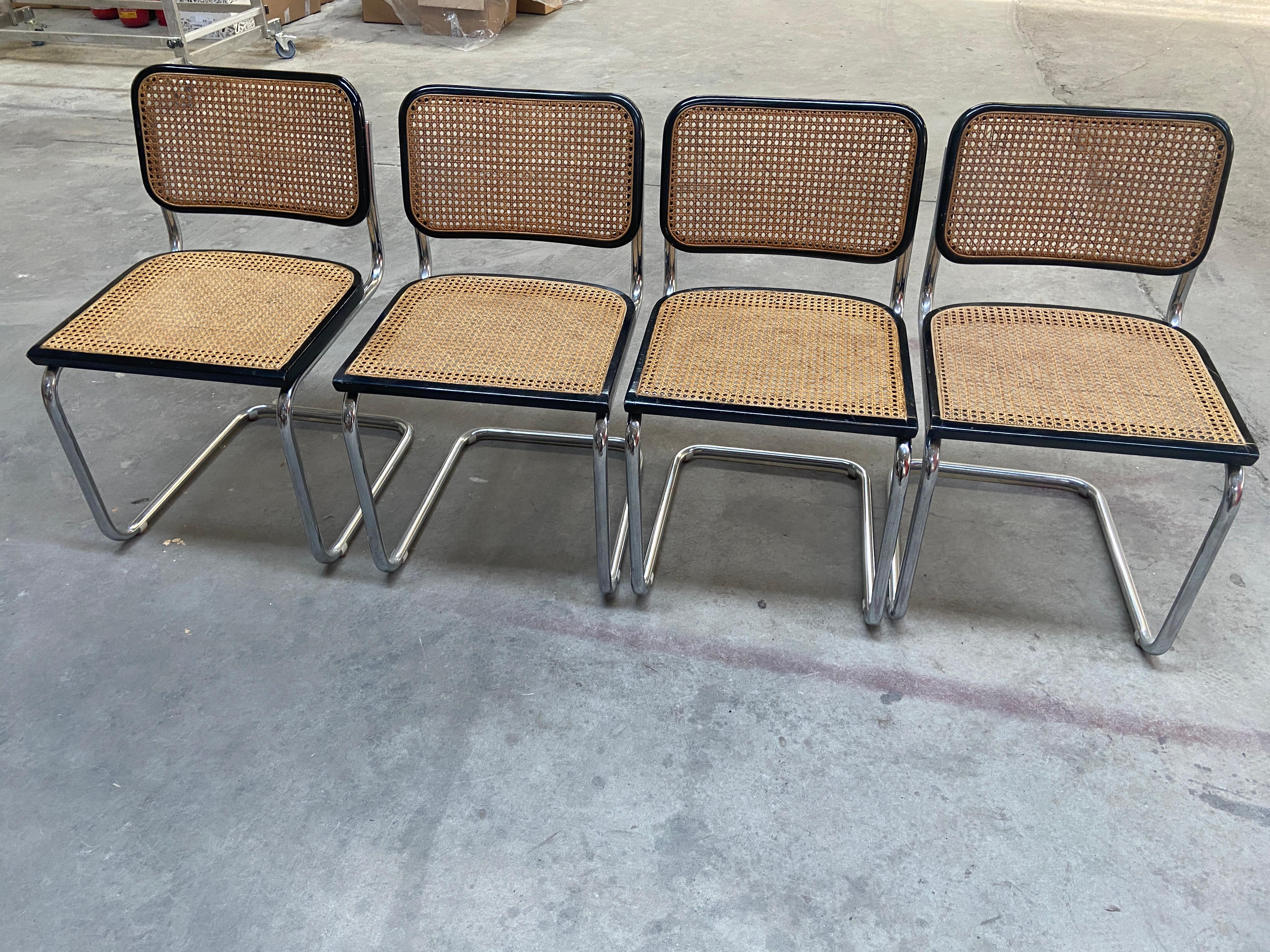 Late 20th Century Mid-Century Modern Italian set of 4 Cesca Chairs by Marcel Breuer. 1970s