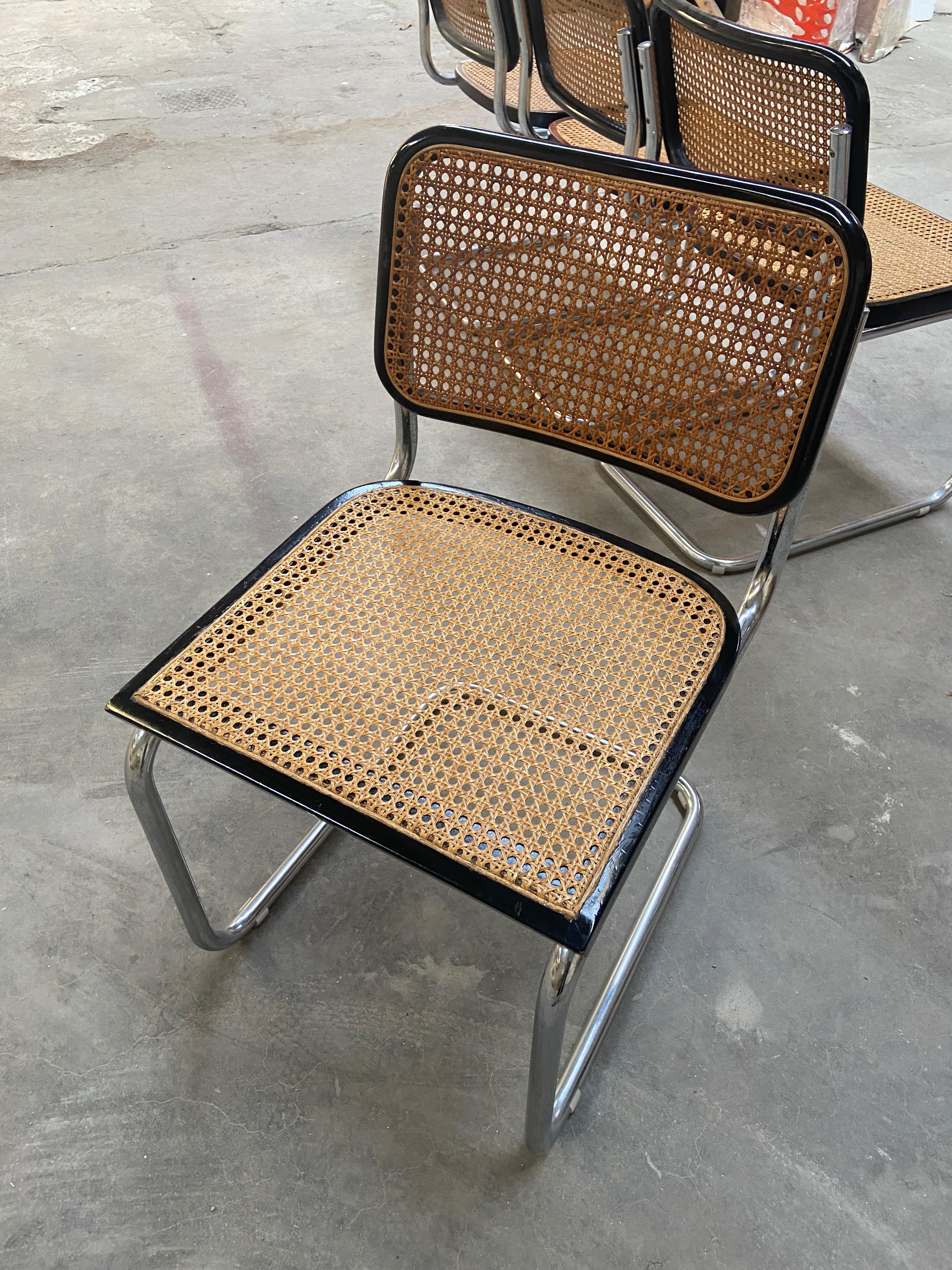 Straw Mid-Century Modern Italian set of 4 Cesca Chairs by Marcel Breuer. 1970s
