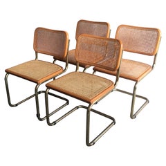 Mid-Century Modern Italian Set of 4 Cesca Chairs by Marcel Breuer, 1970s