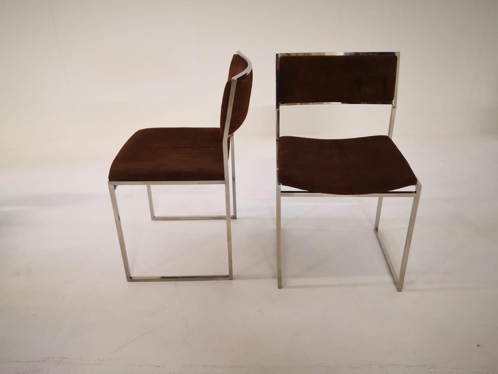 Mid-Century Modern Italian set of 4 chairs by Willy Rizzo, 1970s.