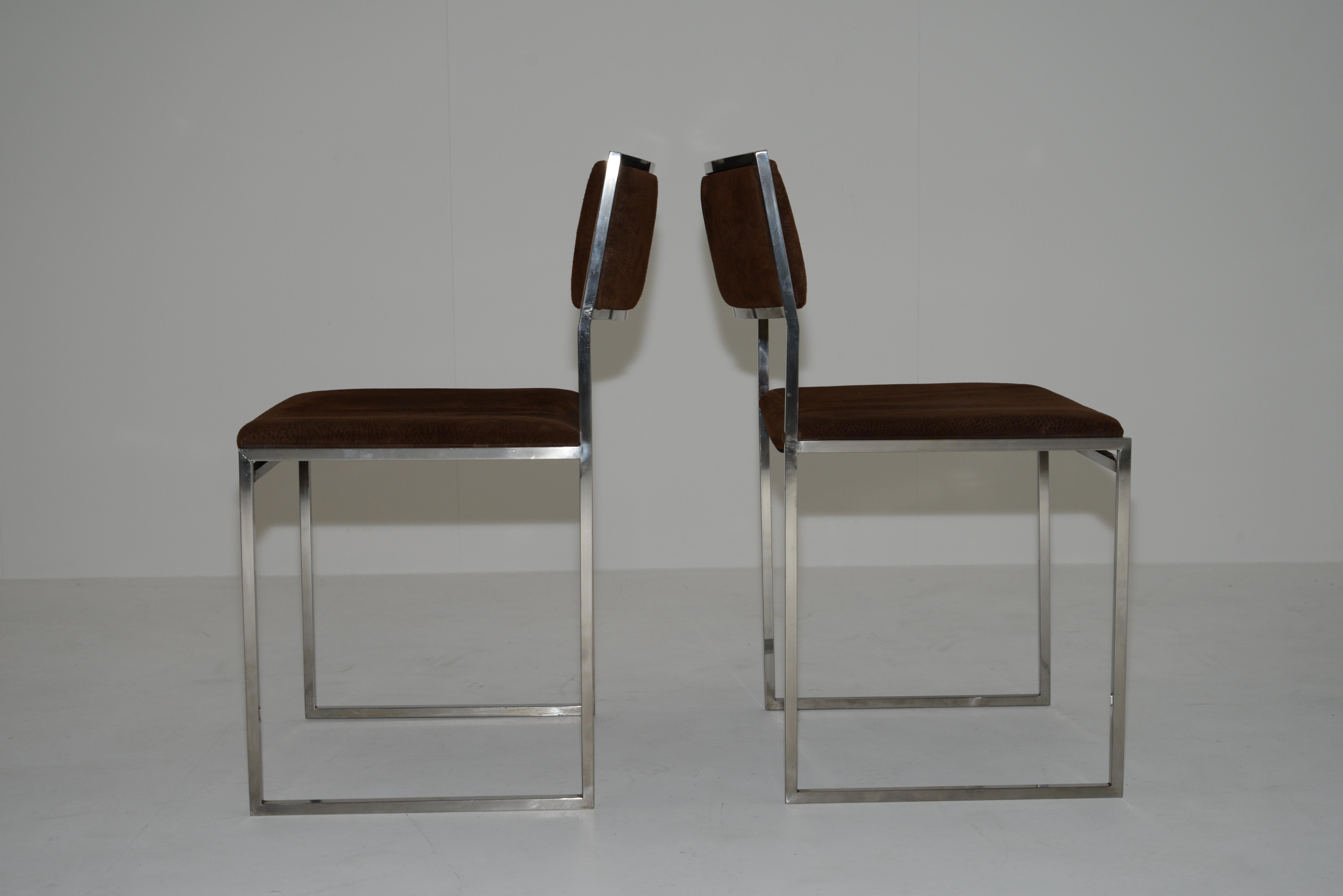 Metal Mid-Century Modern Italian Set of 4 Chairs by Willy Rizzo, 1970s