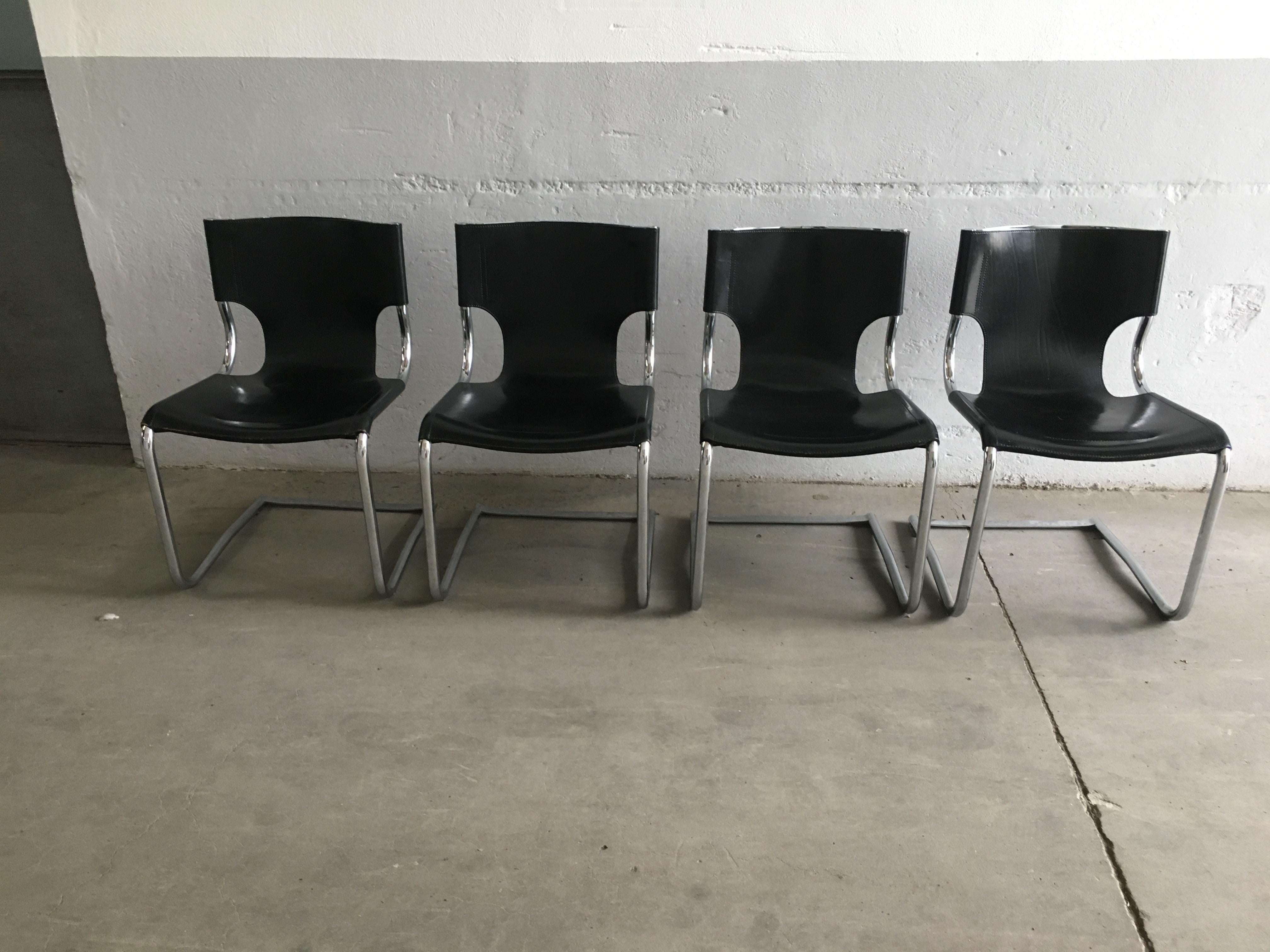 Mid-Century Modern Italian Set of 4 Chrome and Leather Chairs 2