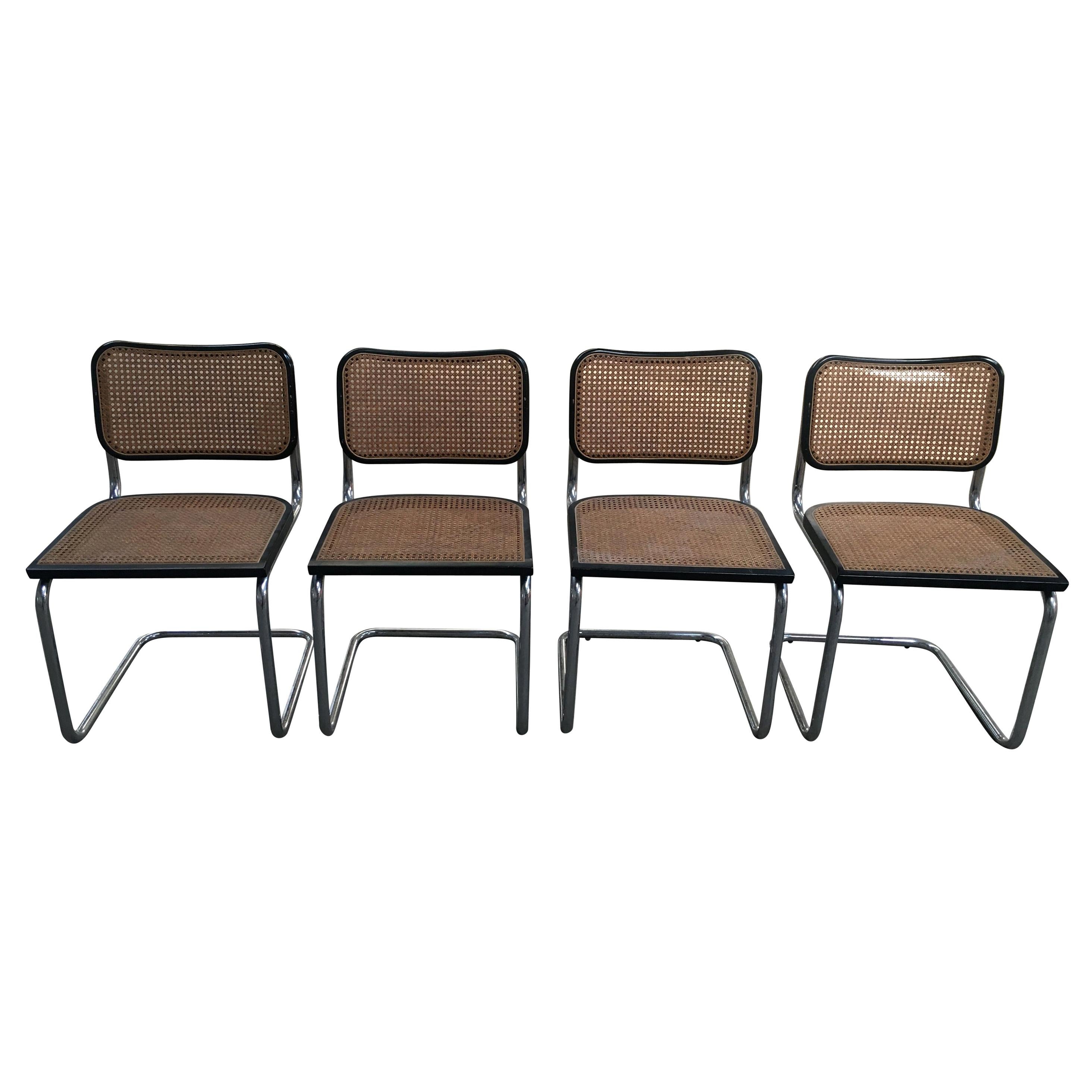 Mid-Century Modern Italian Set of 4 Chrome "Cesca" Chairs, 1970s