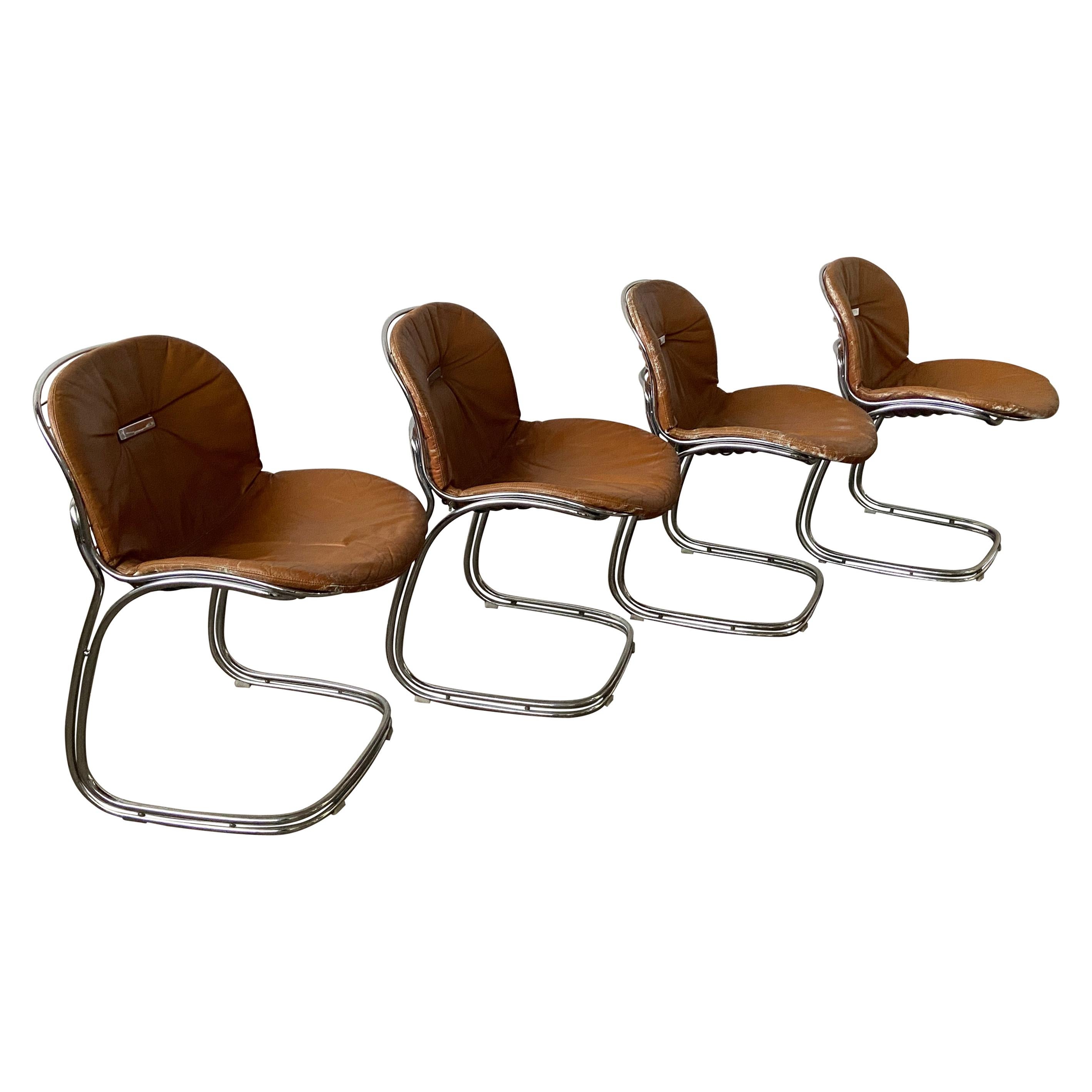 Mid-Century Modern Italian Set of 4 Gastone Rinaldi "Sabrina" Leather Chairs