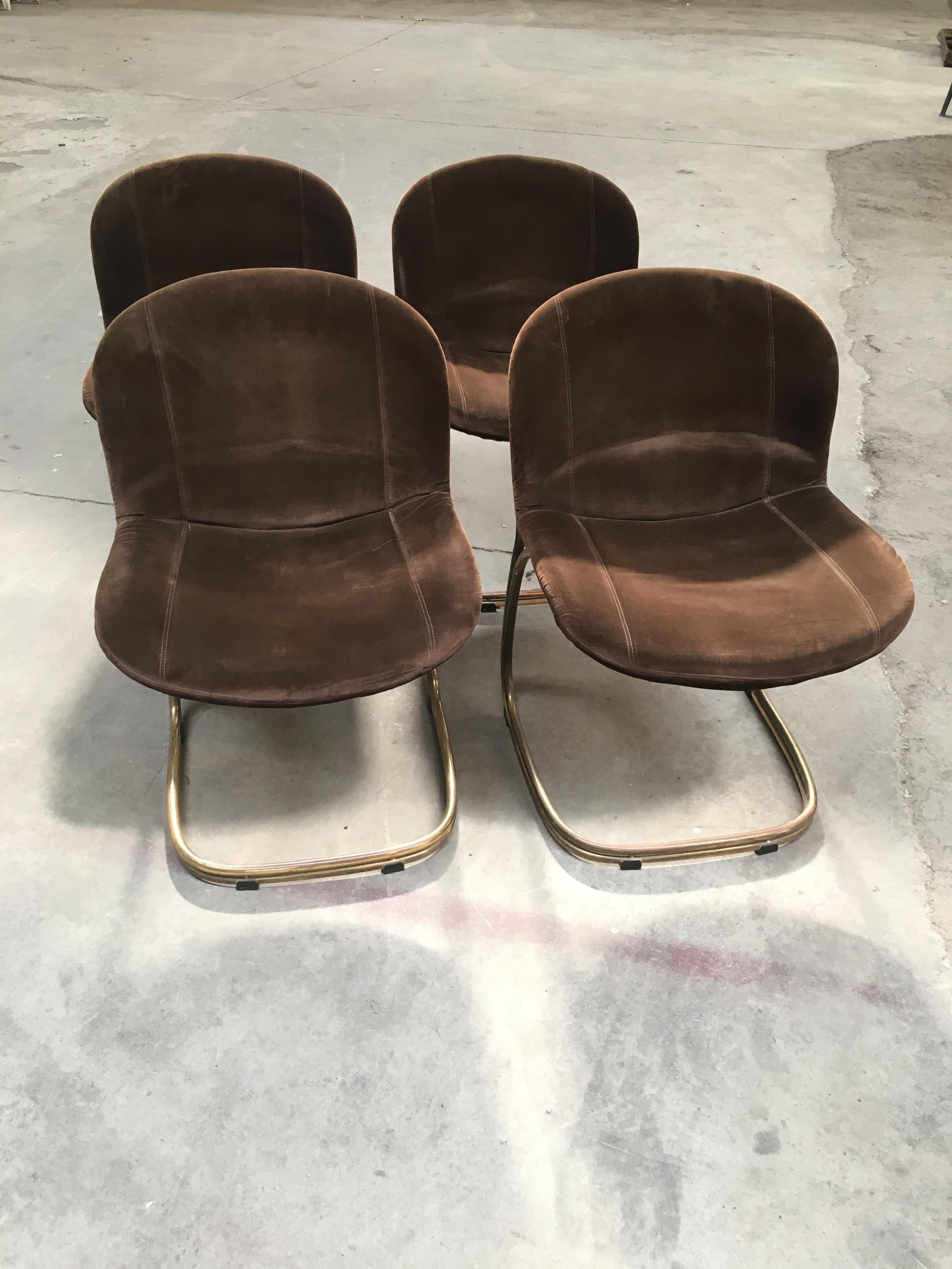Mid-Century Modern Italian set of four dining room gilt metal chairs by Gastone Rinaldi for 