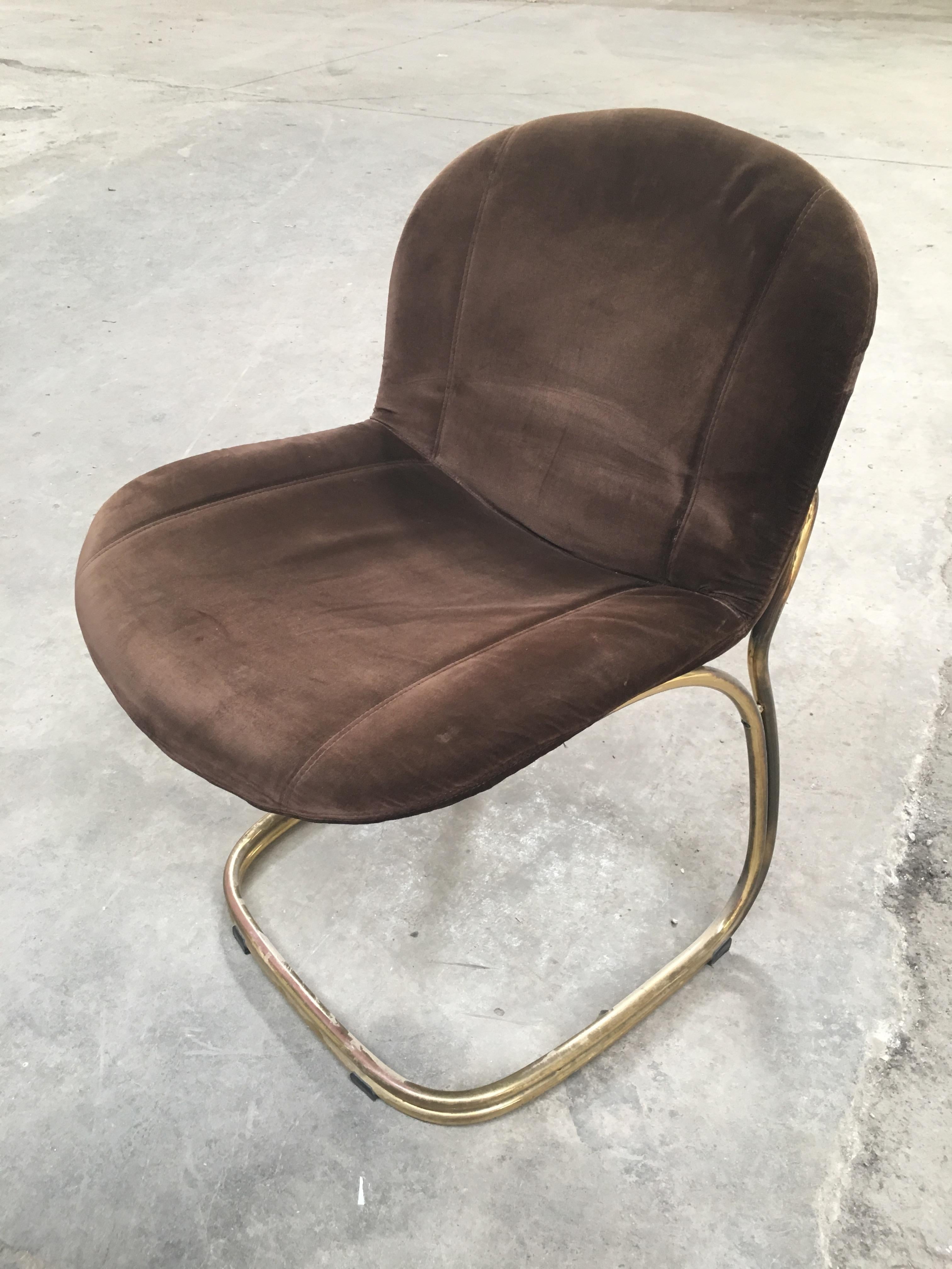 Mid-Century Modern Italian Set of 4 Gilt Metal Chairs by Gastone Rinaldi, 1970s In Good Condition In Prato, IT
