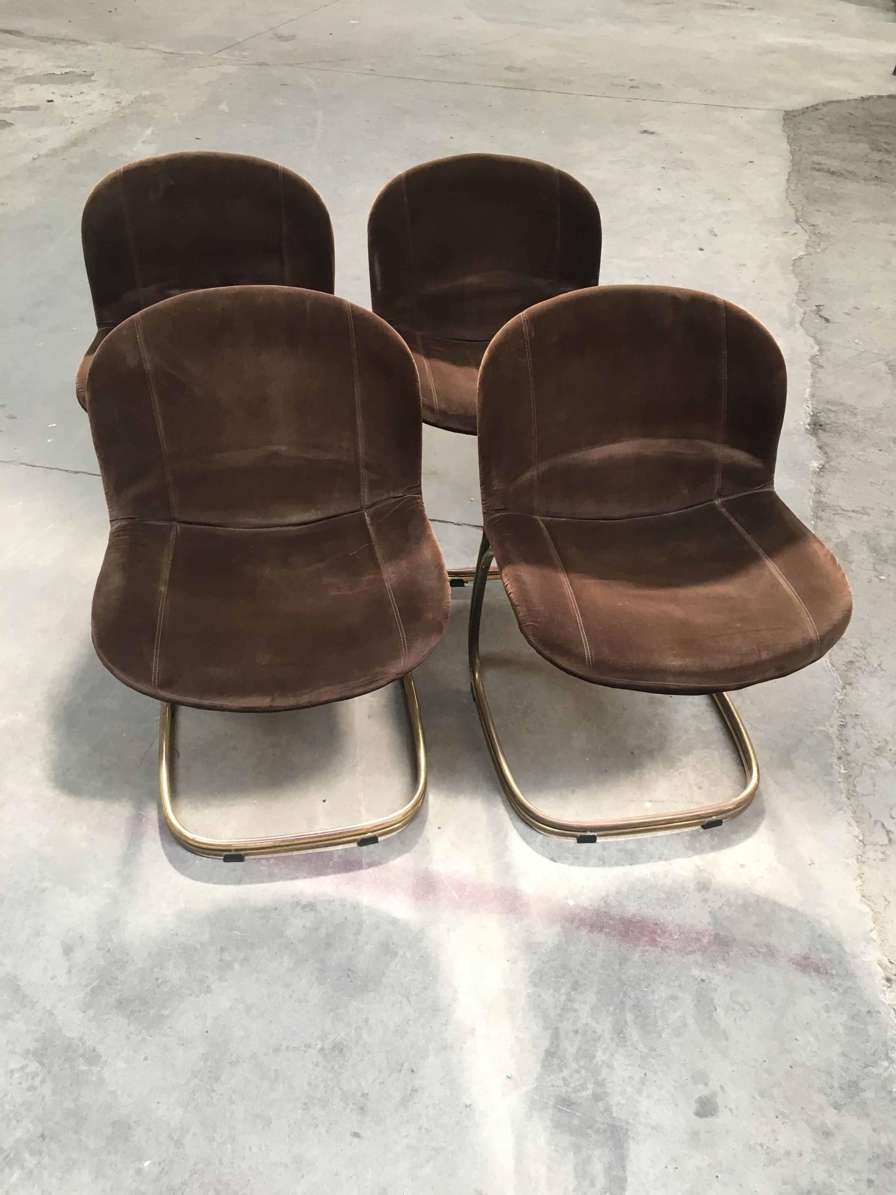 Late 20th Century Mid-Century Modern Italian Set of 4 Gilt Metal Chairs by Gastone Rinaldi, 1970s