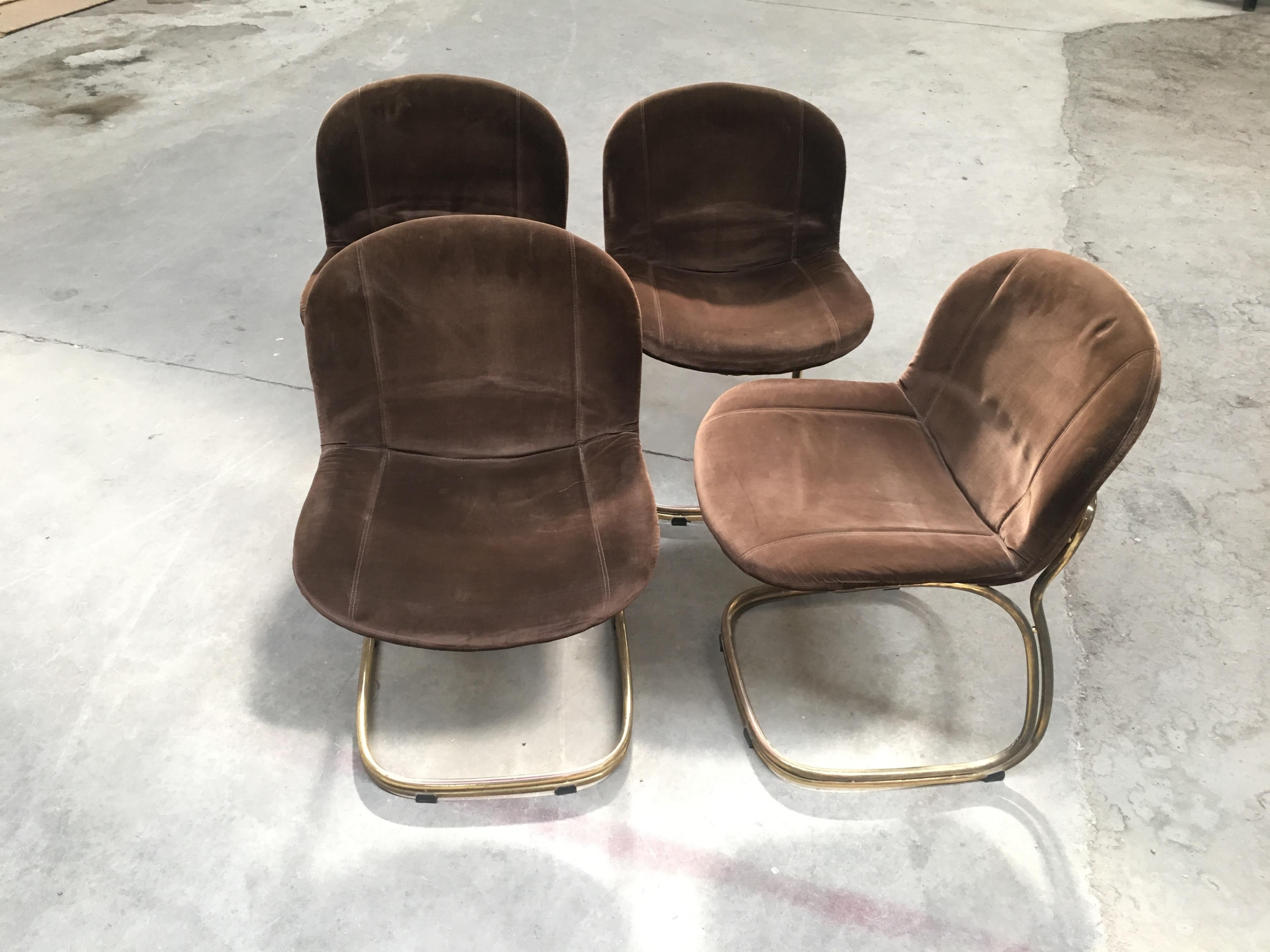 Mid-Century Modern Italian Set of 4 Gilt Metal Chairs by Gastone Rinaldi, 1970s 1
