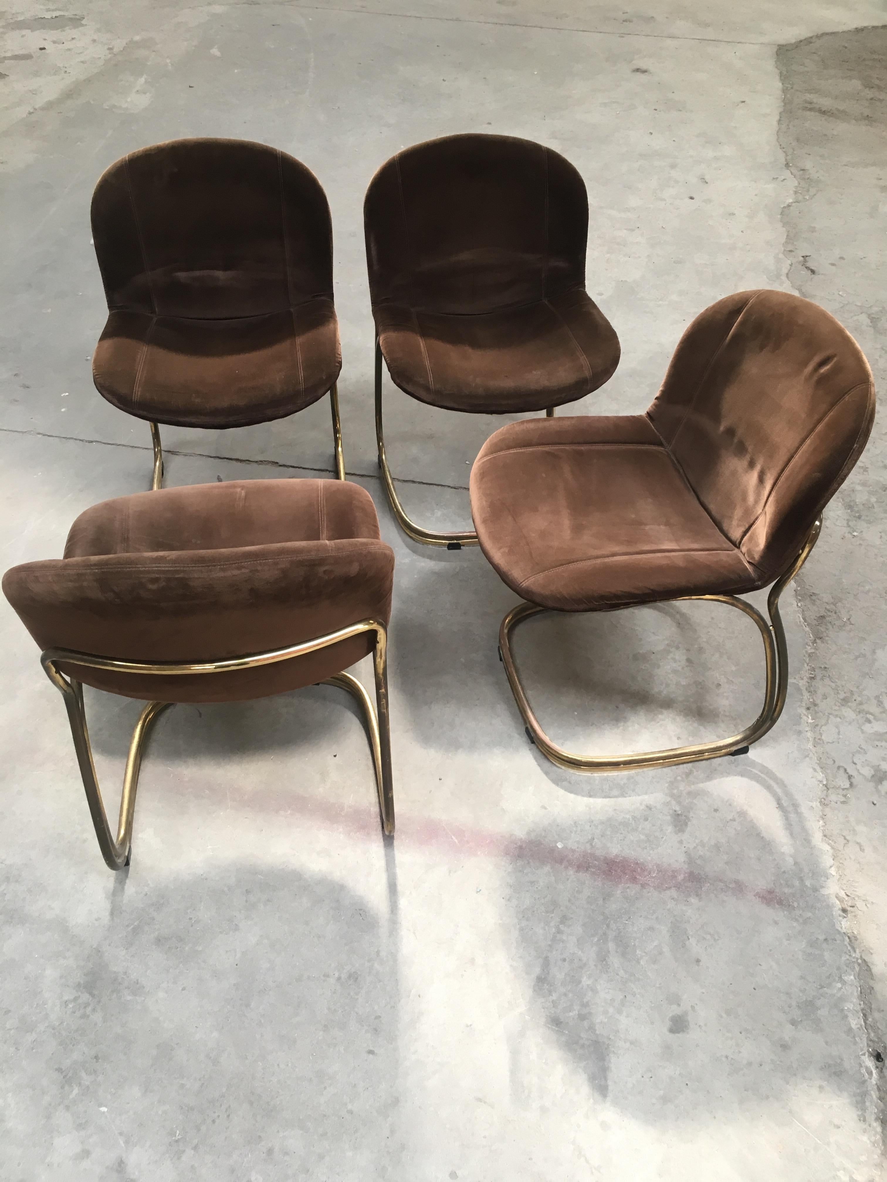Mid-Century Modern Italian Set of 4 Gilt Metal Chairs by Gastone Rinaldi, 1970s 3