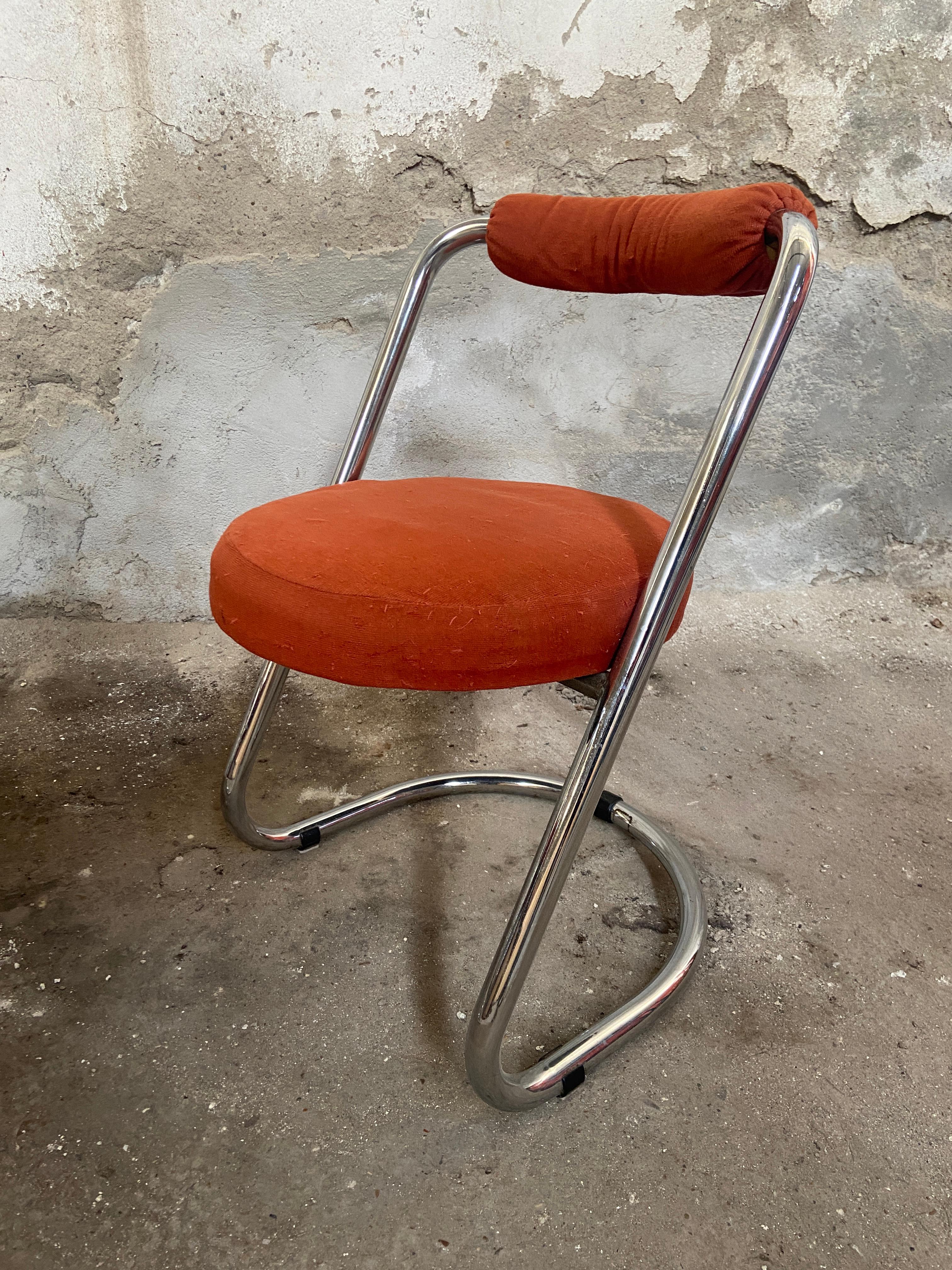 Mid-Century Modern Italian Set of 4 Giotto Stoppino Chrome Chairs from 1970s For Sale 7