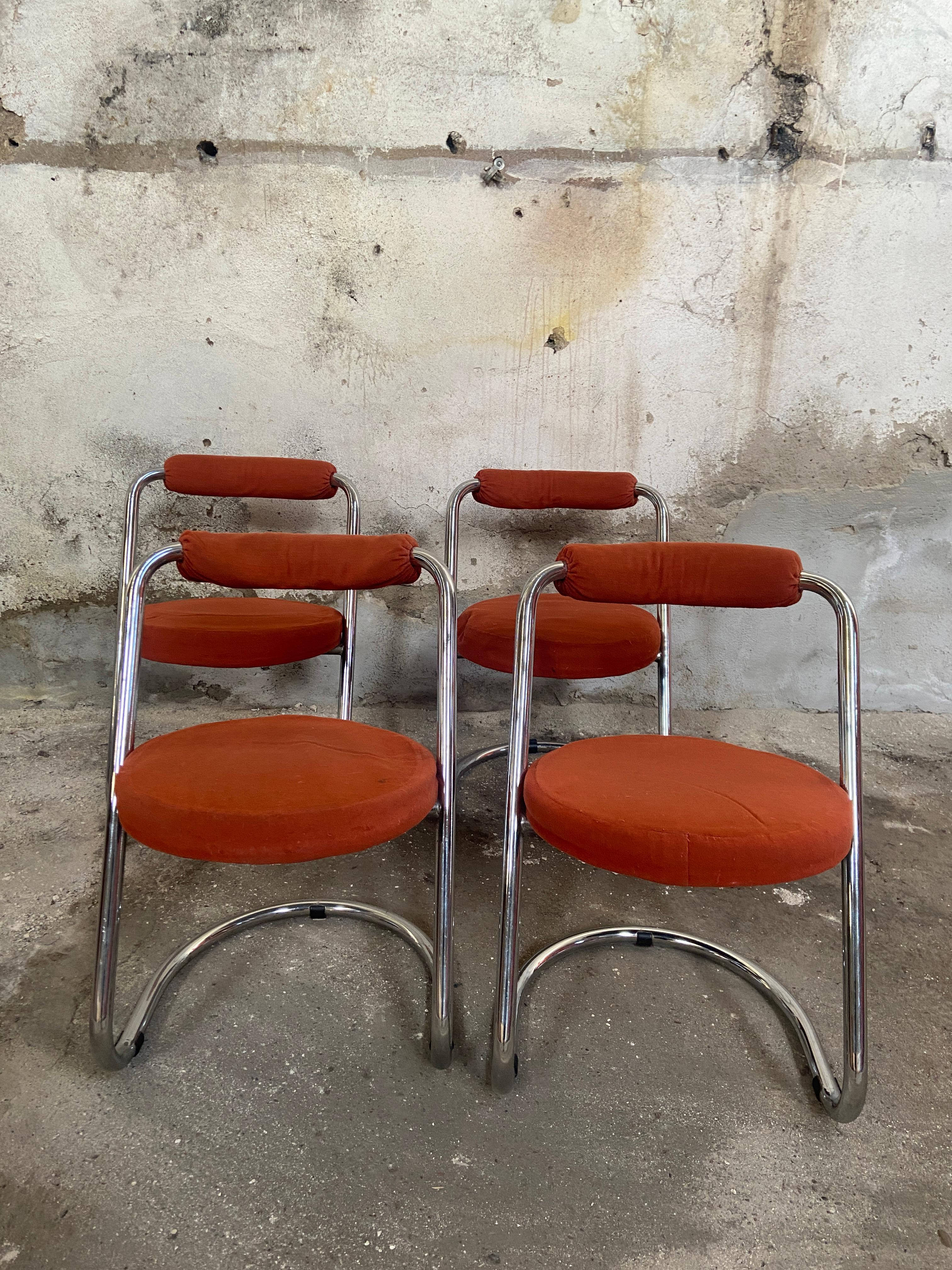 Mid-Century Modern Italian Set of 4 Giotto Stoppino Chrome Chairs from 1970s For Sale 1