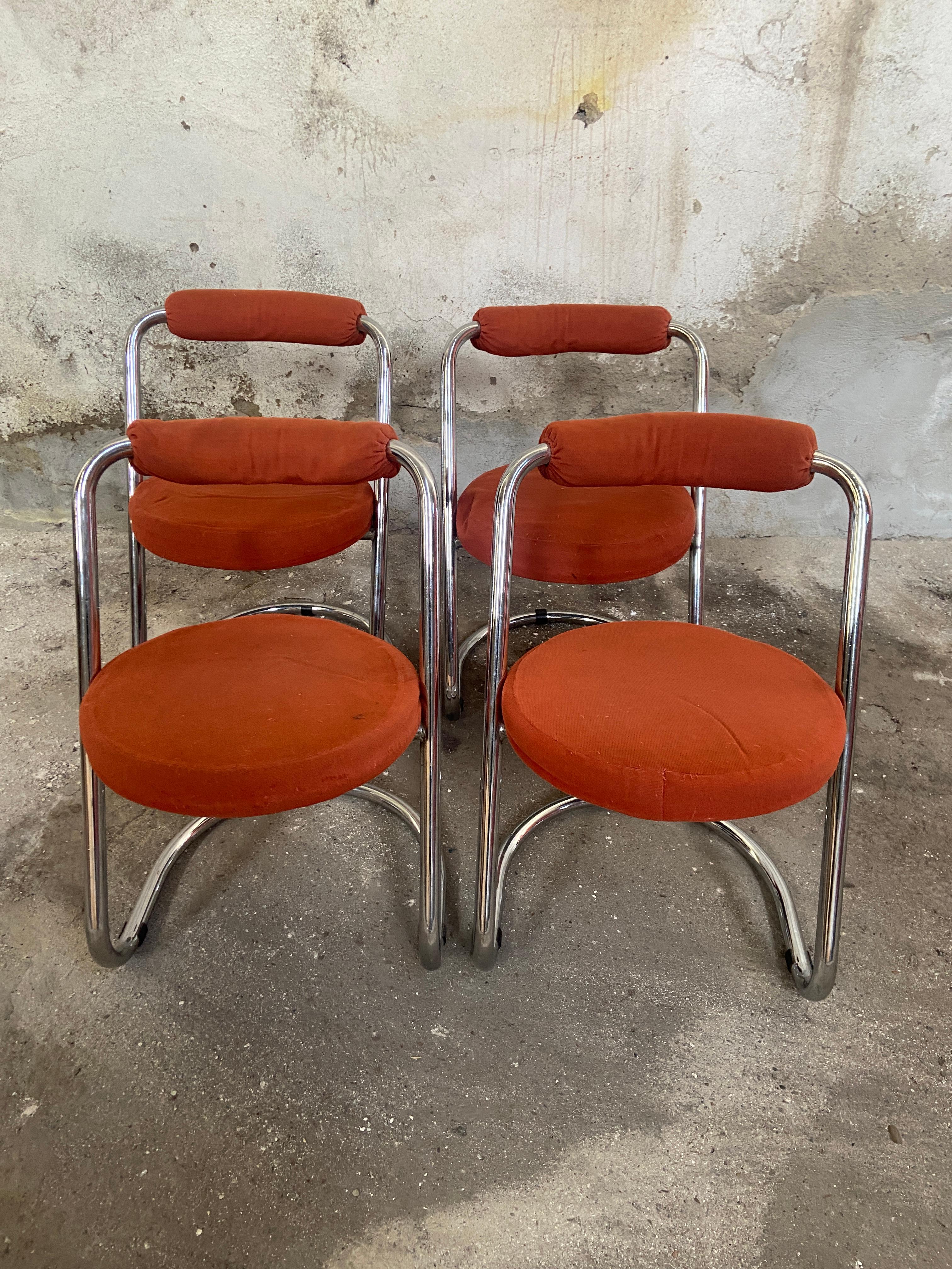 Mid-Century Modern Italian Set of 4 Giotto Stoppino Chrome Chairs from 1970s For Sale 2