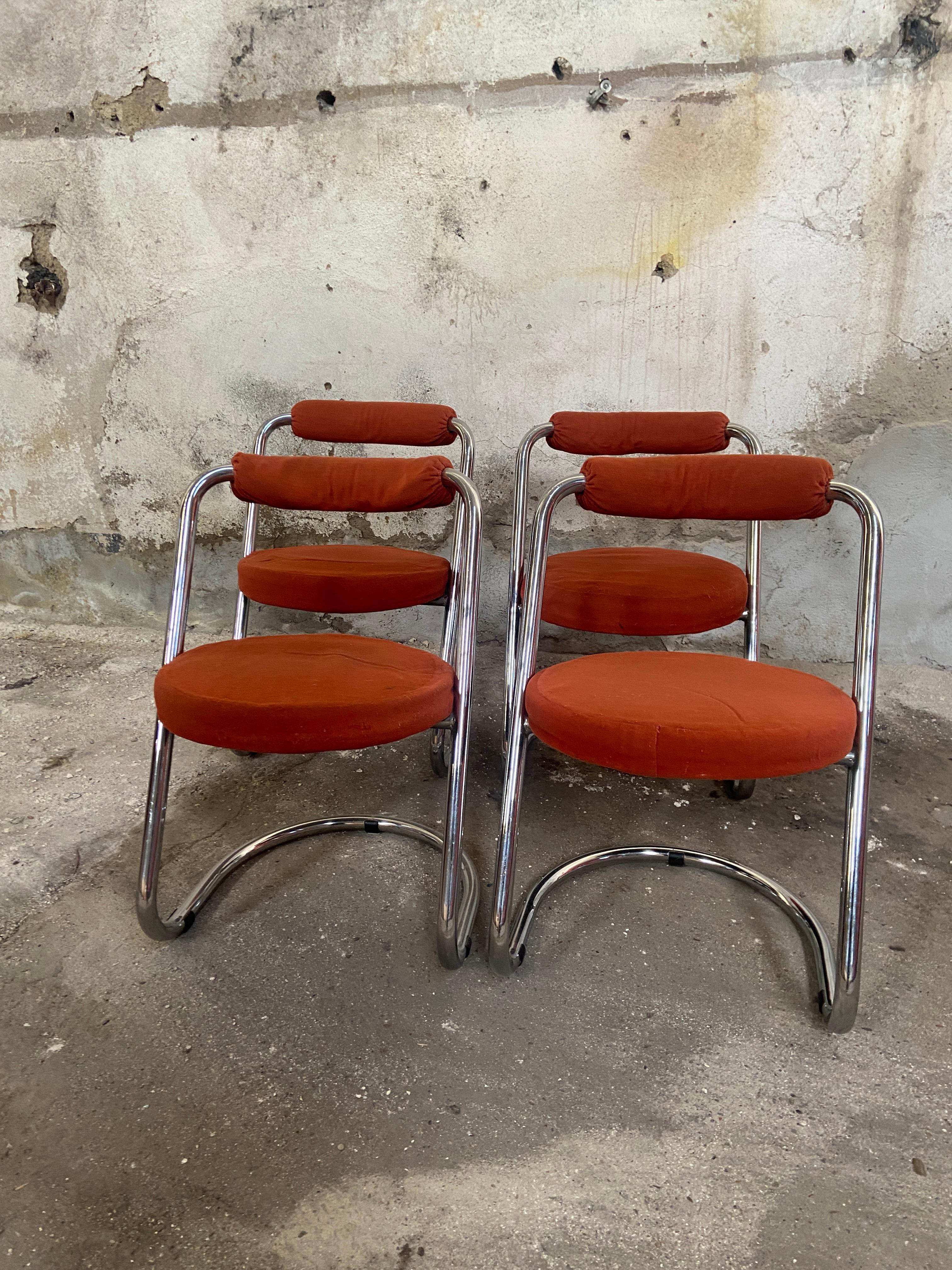 Mid-Century Modern Italian Set of 4 Giotto Stoppino Chrome Chairs from 1970s For Sale 3