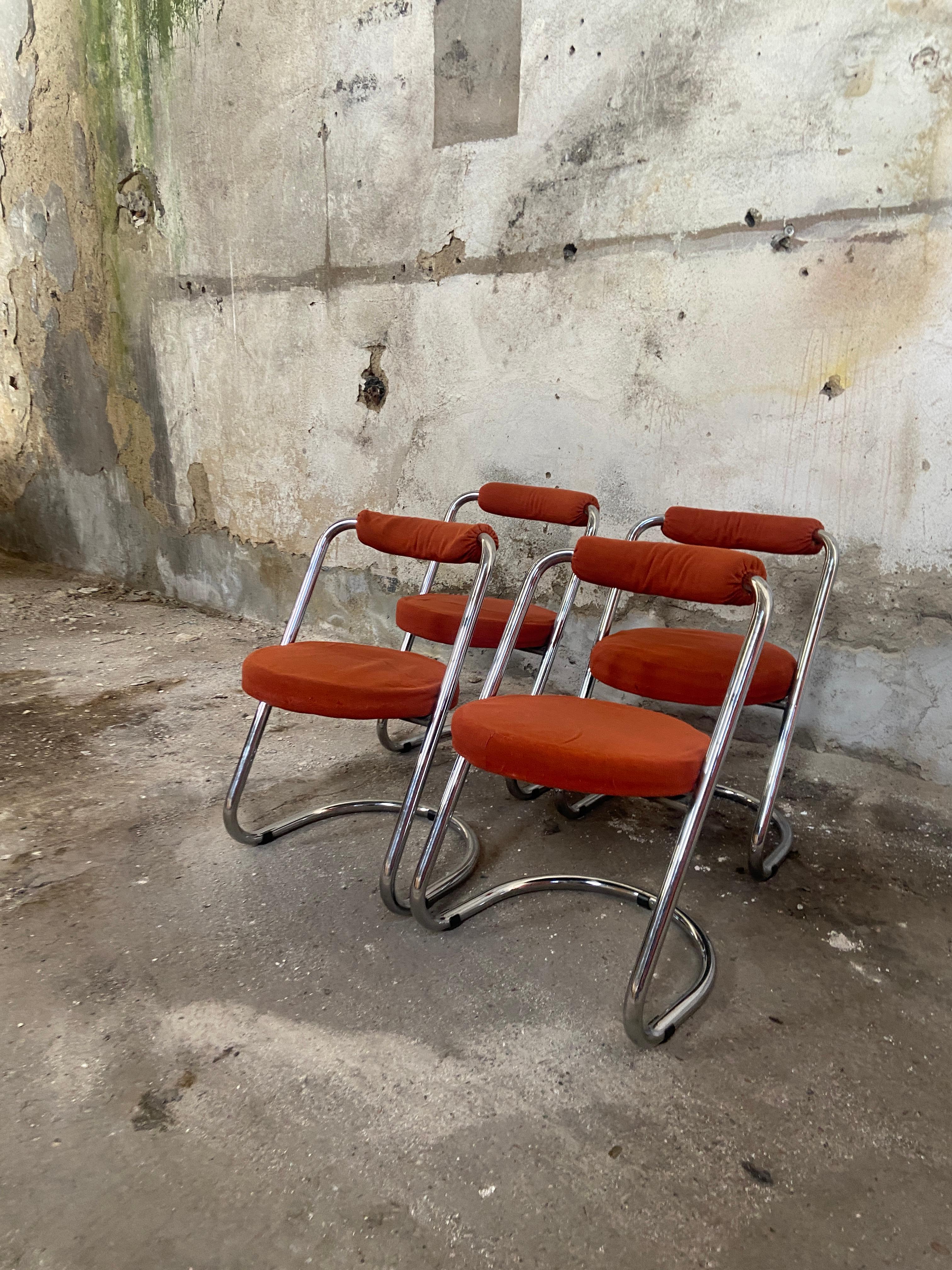 Mid-Century Modern Italian Set of 4 Giotto Stoppino Chrome Chairs from 1970s For Sale 4
