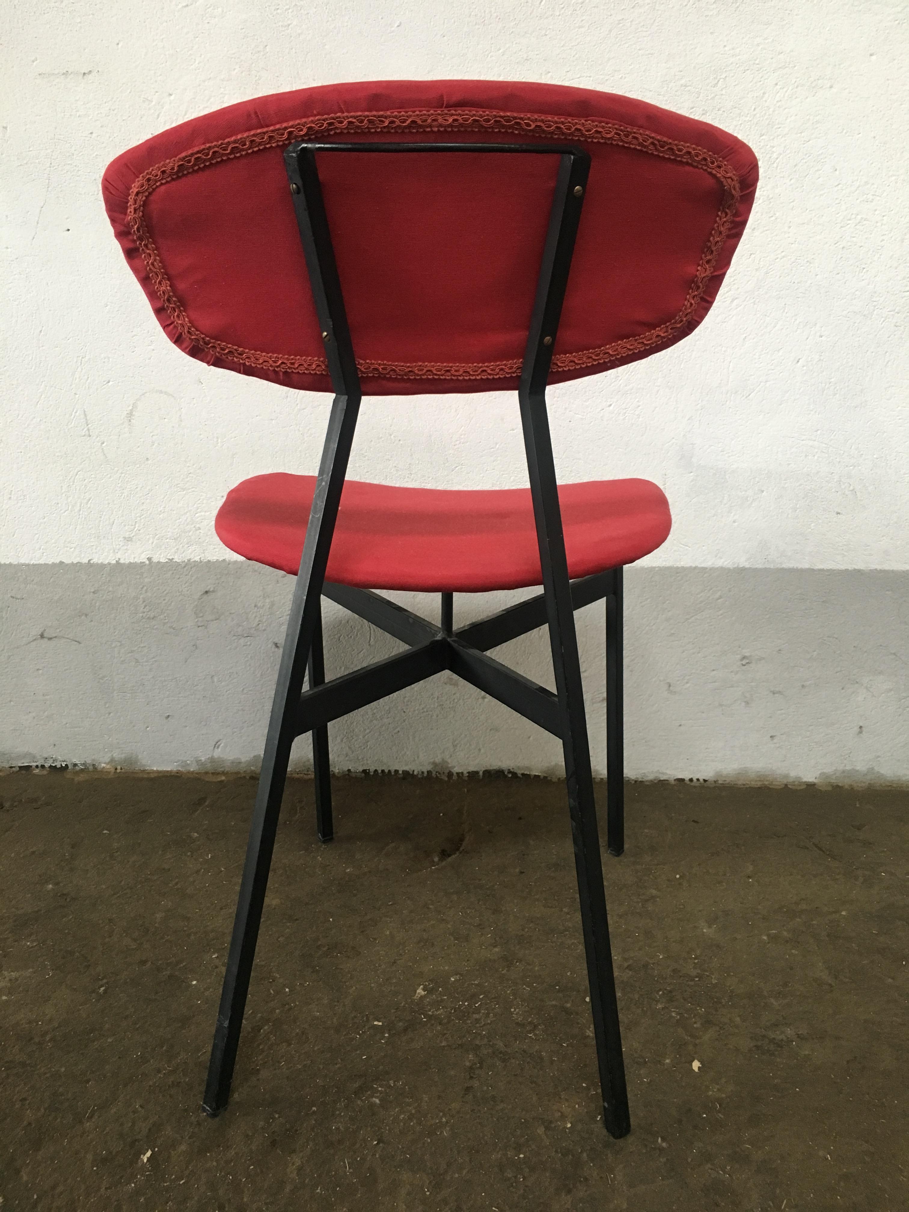 Mid-Century Modern Italian Set of 4 Iron Chairs with Original Red Upholstery 5