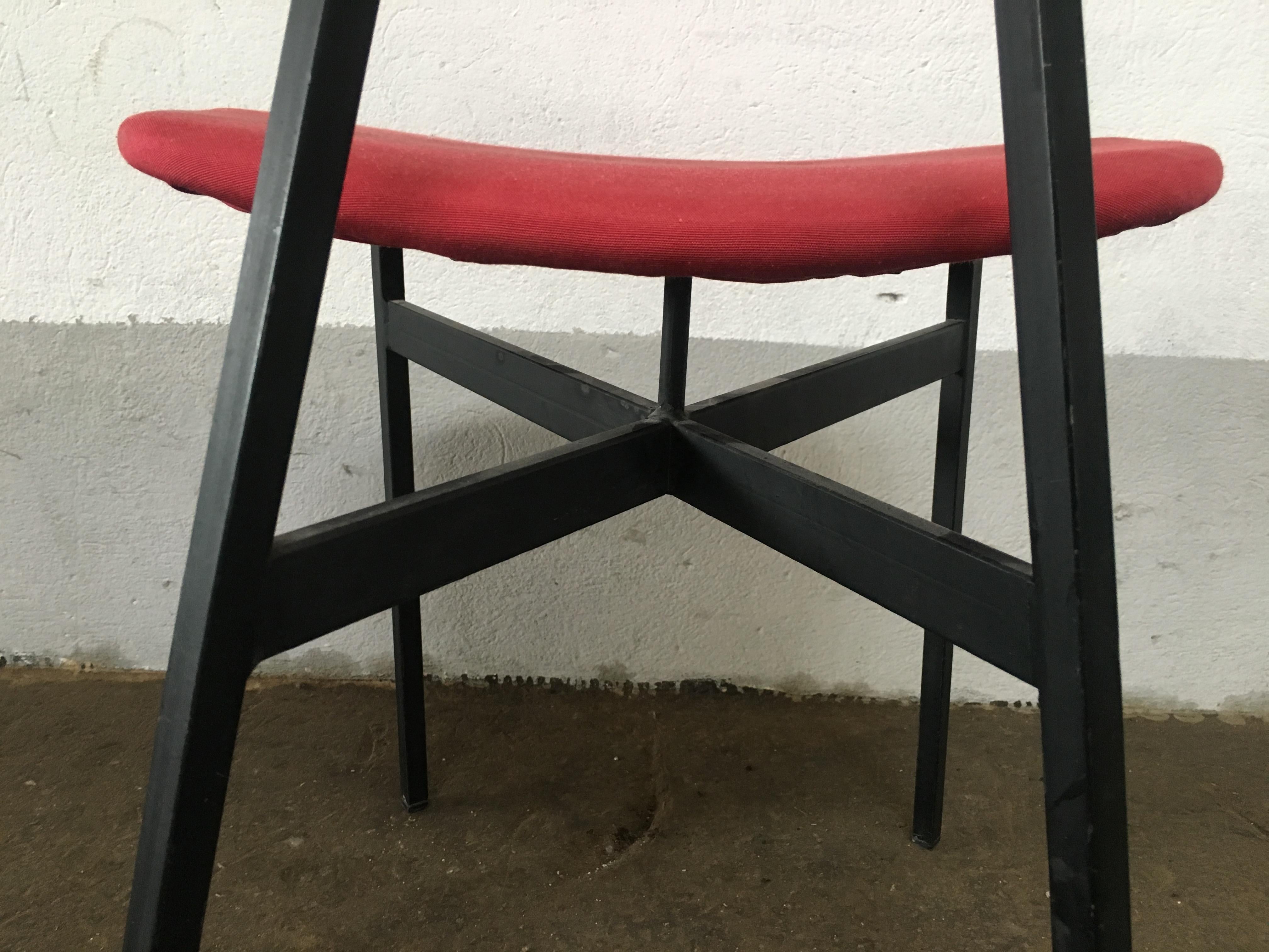 Mid-Century Modern Italian Set of 4 Iron Chairs with Original Red Upholstery 7