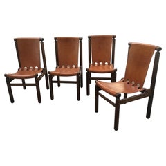 Mid-Century Modern Italian Set of 4 Leather D Dining Chairs by Ilmari Tapiovaara