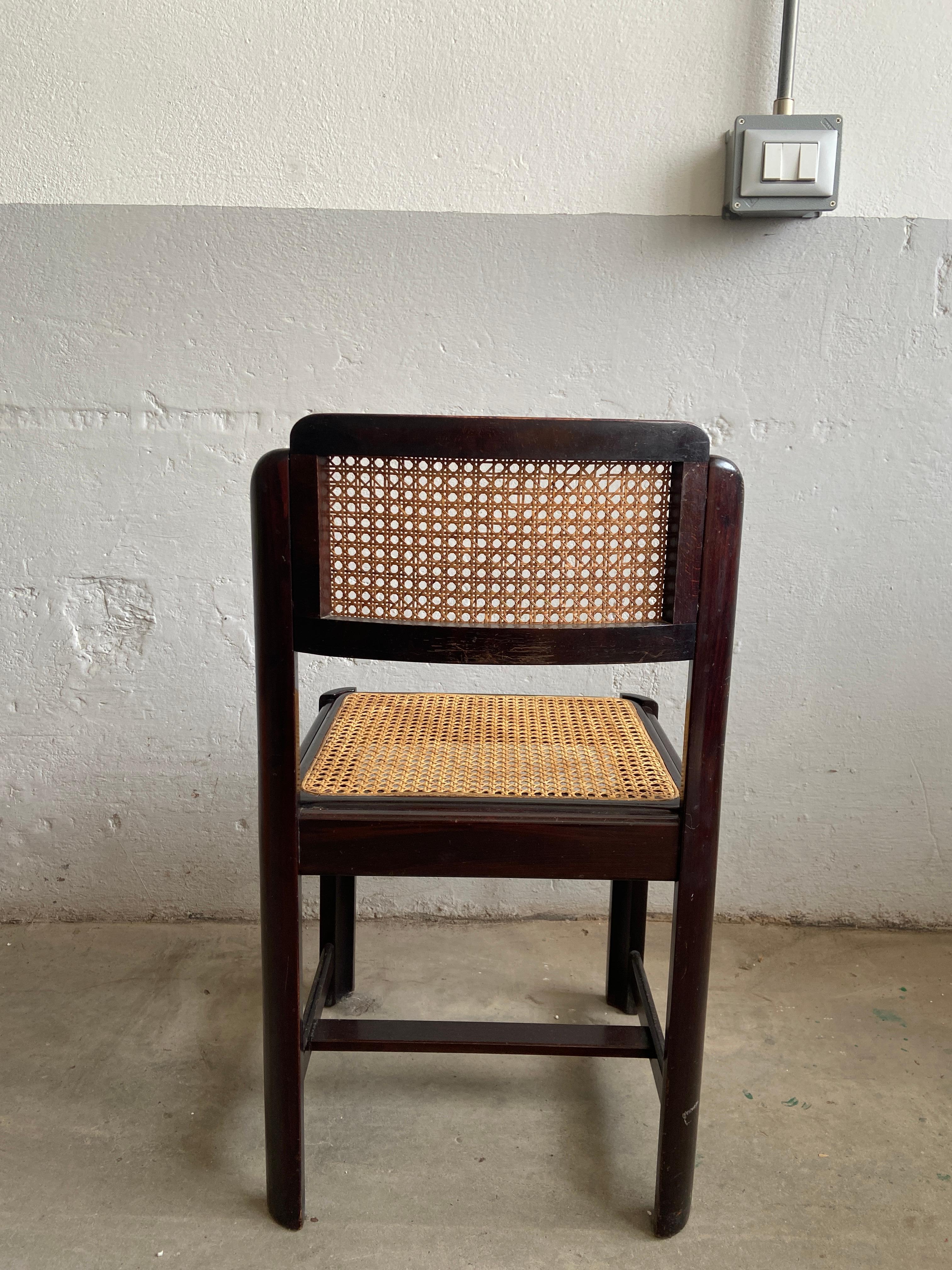 Mid-Century Modern Italian Set of 4 Mahogany Chairs with Vienna Straw, 1970s 7