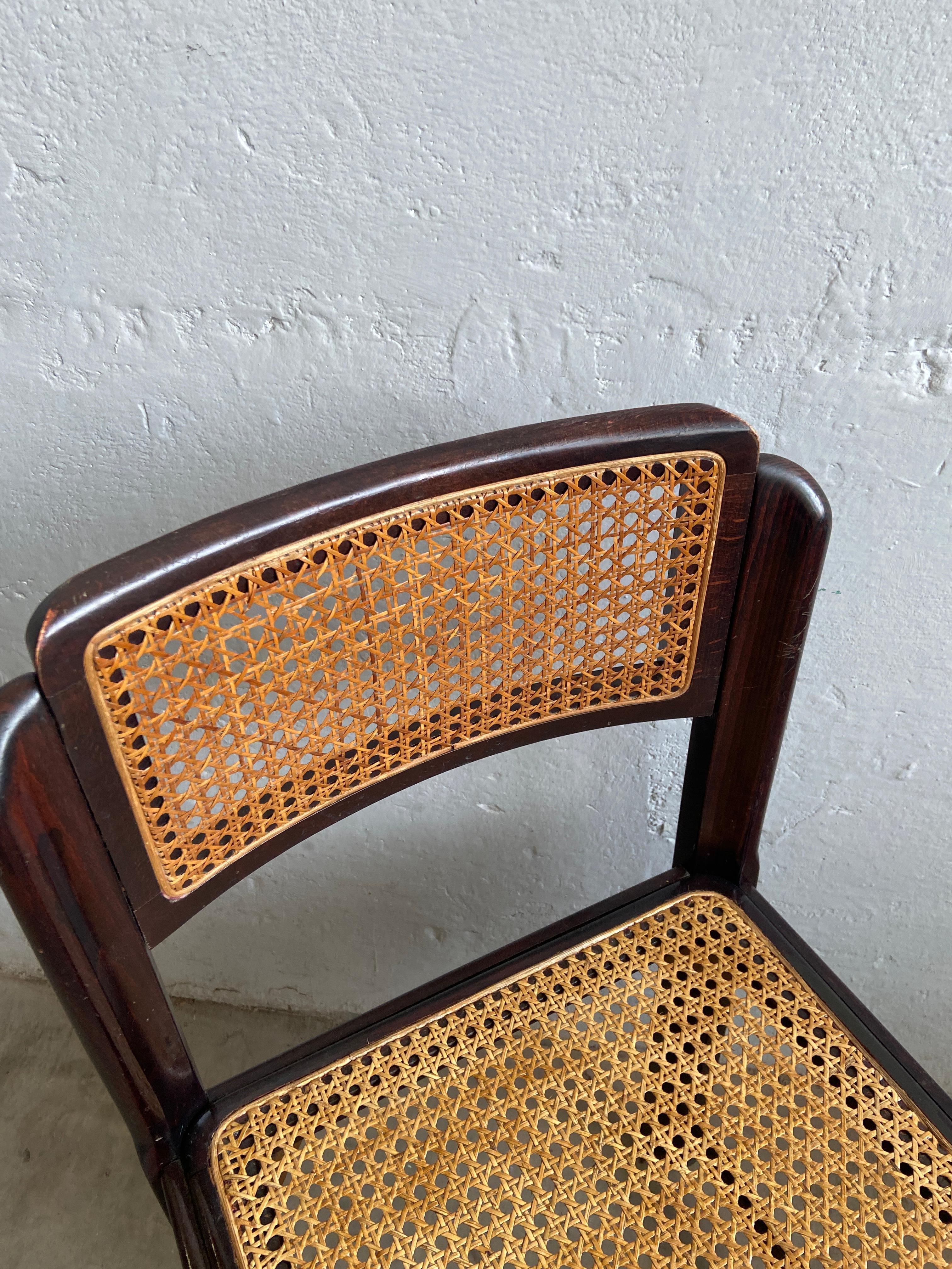 Mid-Century Modern Italian Set of 4 Mahogany Chairs with Vienna Straw, 1970s 9