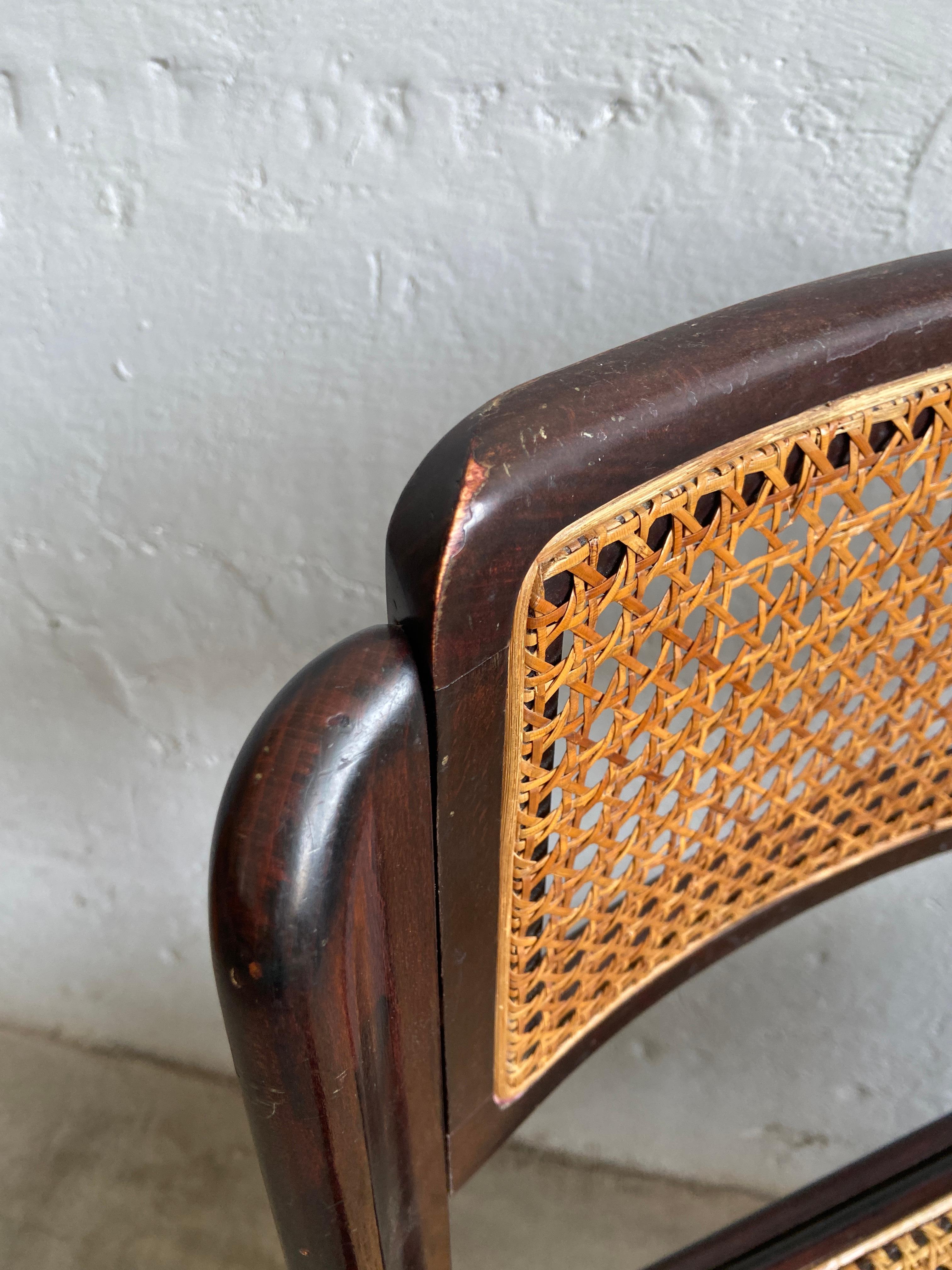 Mid-Century Modern Italian Set of 4 Mahogany Chairs with Vienna Straw, 1970s 10