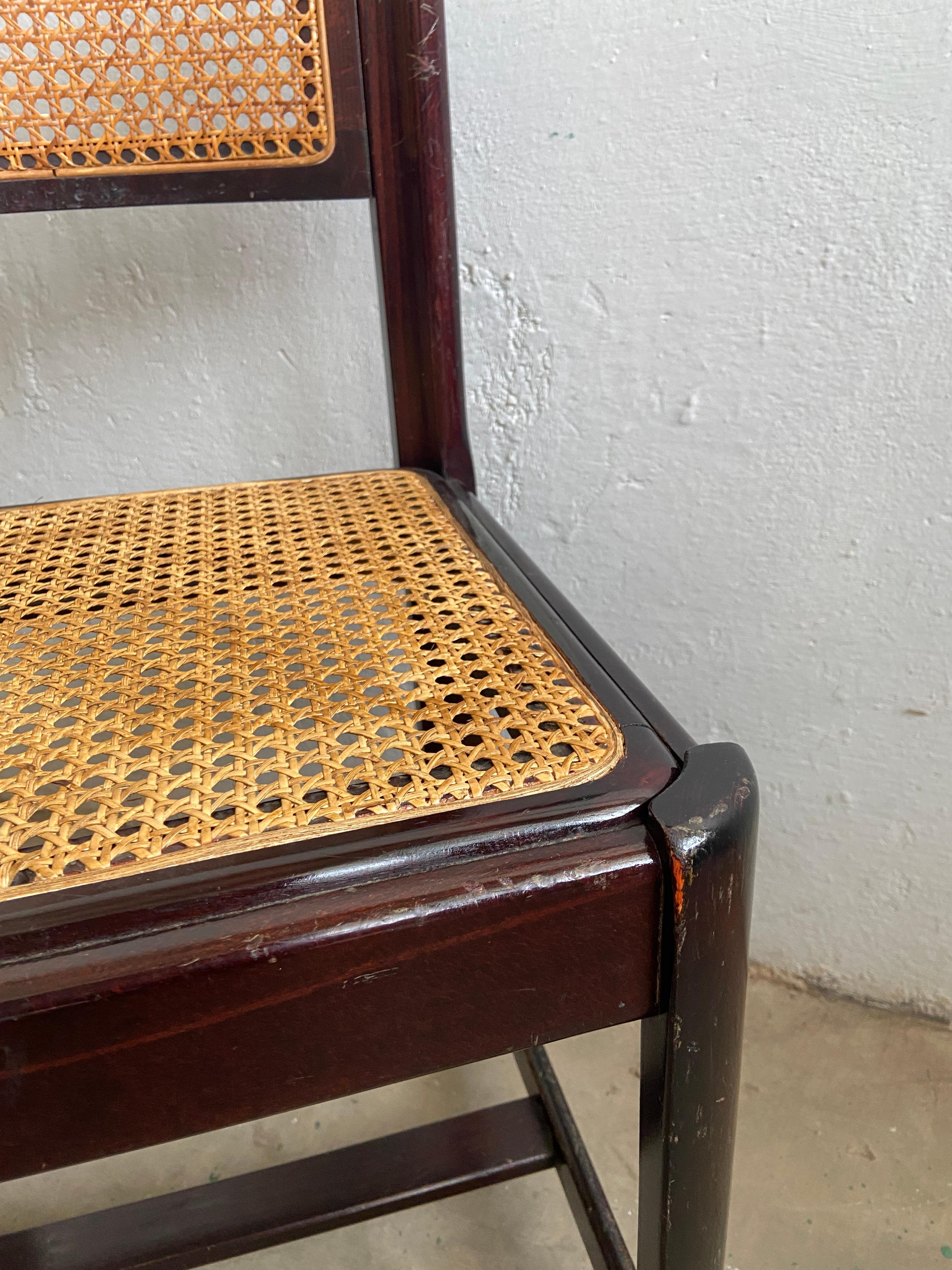 Mid-Century Modern Italian Set of 4 Mahogany Chairs with Vienna Straw, 1970s 11