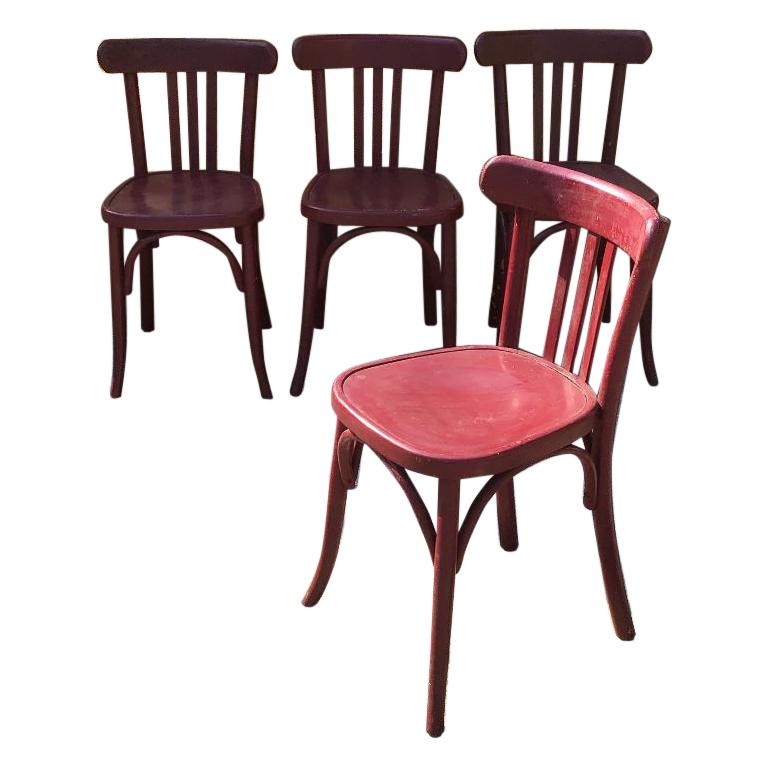 Mid-Century Modern Italian Set of 4 Painted Wooden Chairs, 1950s For Sale