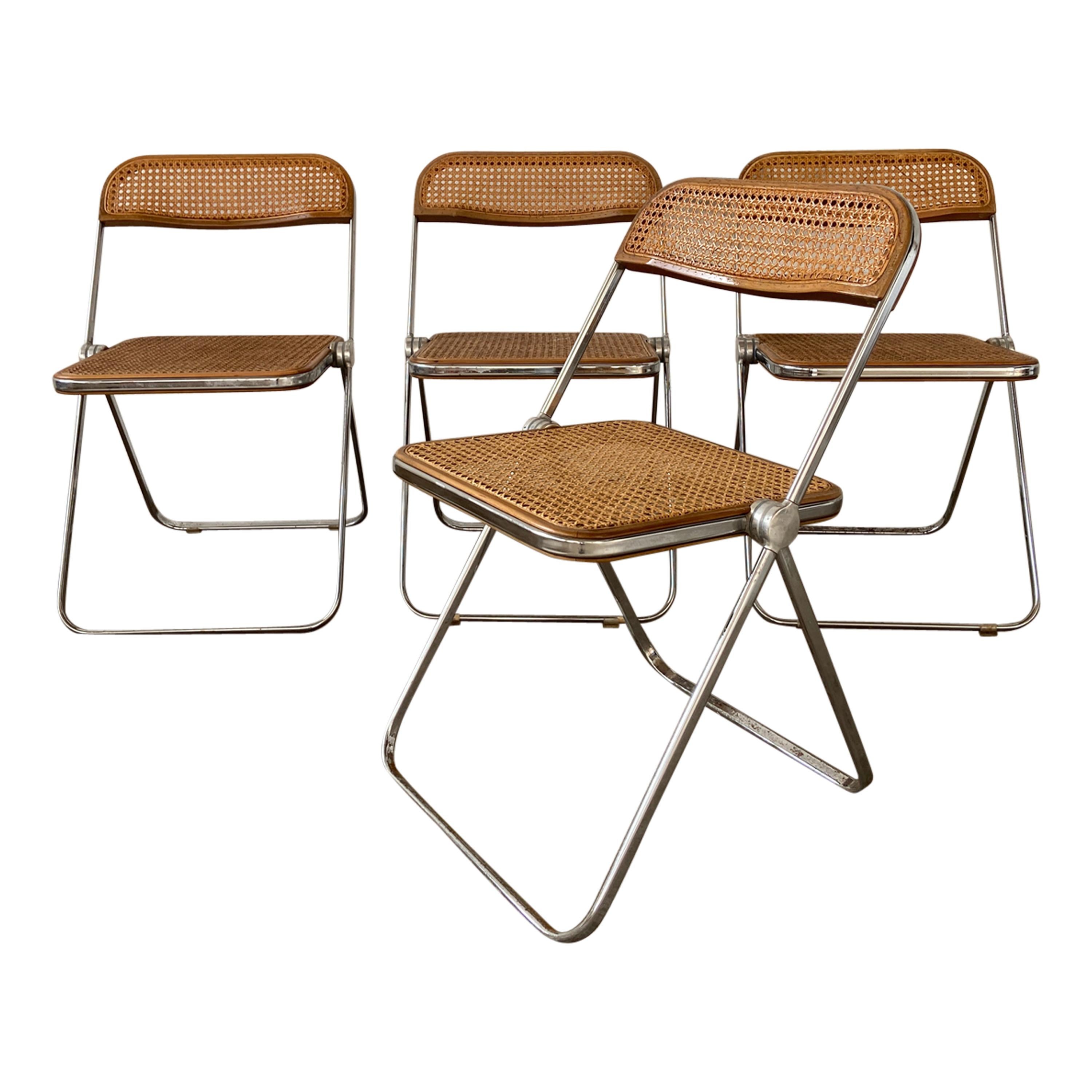 Mid-Century Modern Italian Set of 4 "Plia" Folding Chairs by Giancarlo Piretti