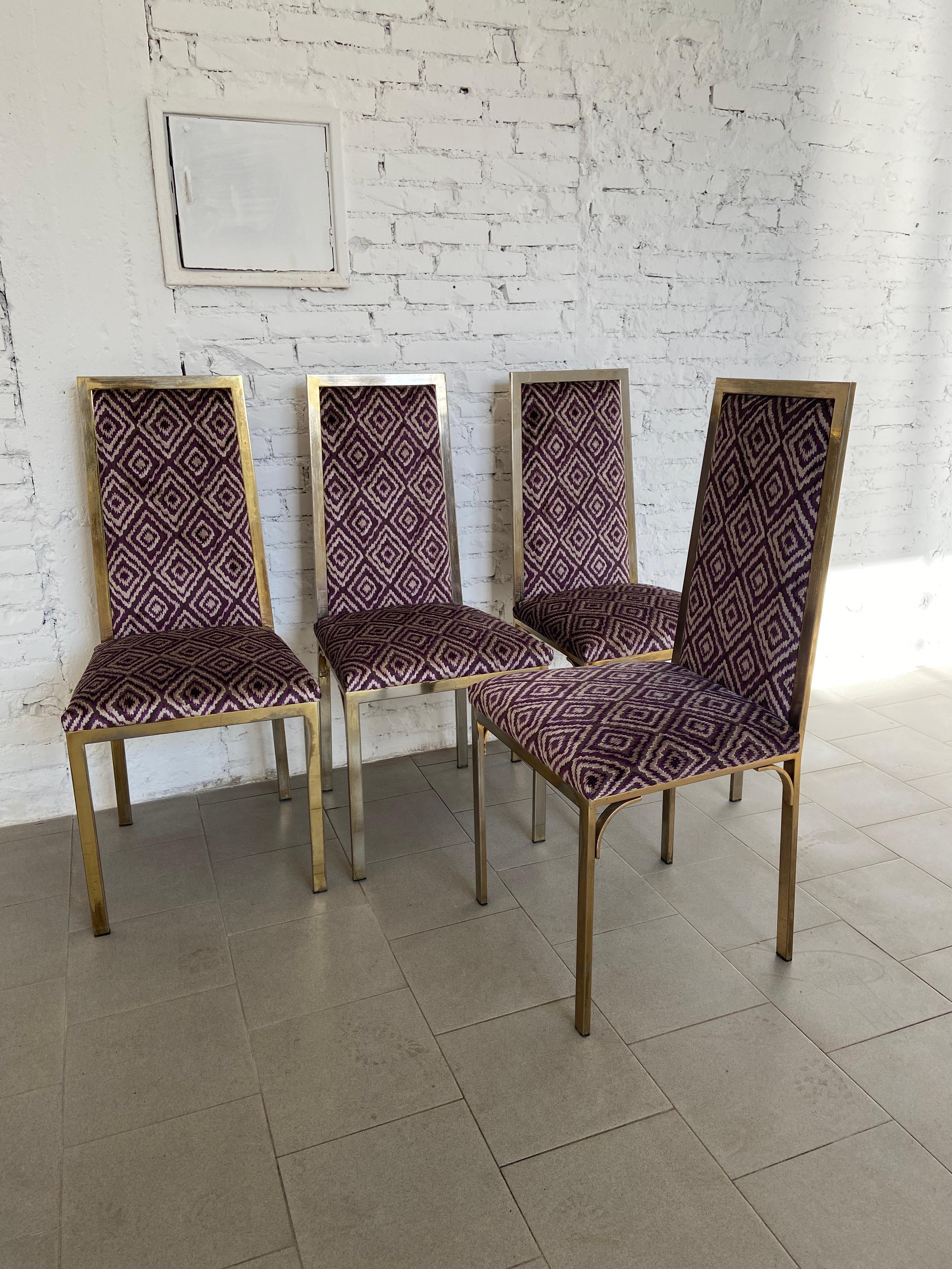 Gilt Mid-Century Modern Italian Set of 4 Willy Rizzo Brass Chairs. 1970s For Sale