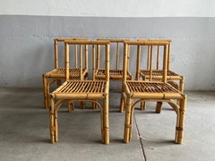 Mid-Century Modern Italian Set of 5 Bamboo and Rattan Chairs, 1970s