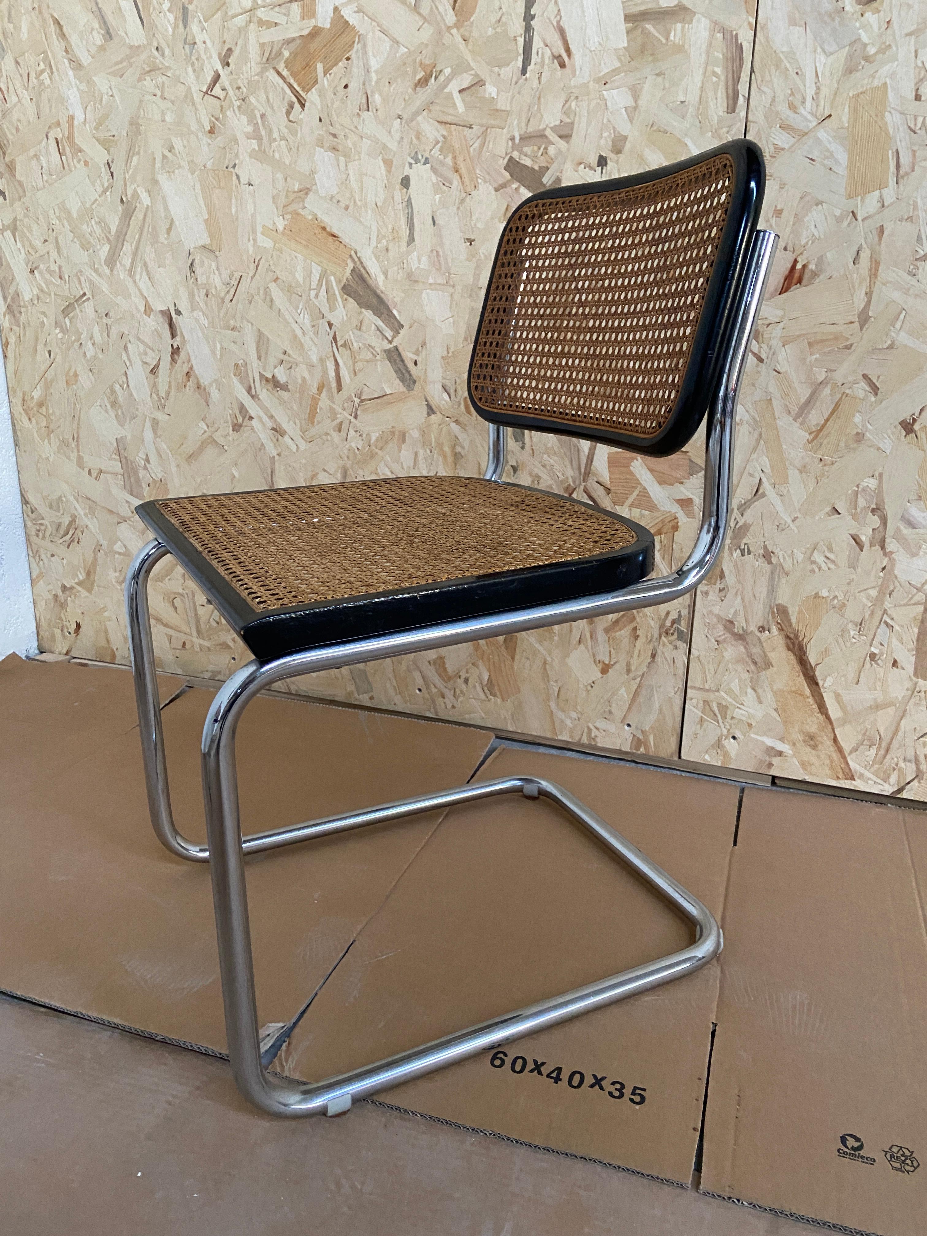 Wood Mid-Century Modern Italian Set of 5 Cesca Chrome Chairs by Marcel Breuer, 1970s