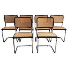 Mid-Century Modern Italian Set of 6 Chrome "Cesca" Chairs by Marcel Breuer, 1970