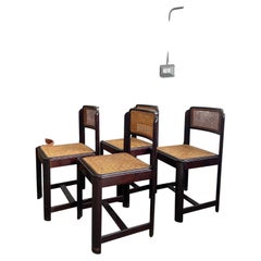 Mid-Century Modern Italian Set of 6 Dining ChairsWood and Vienna Straw from 1970