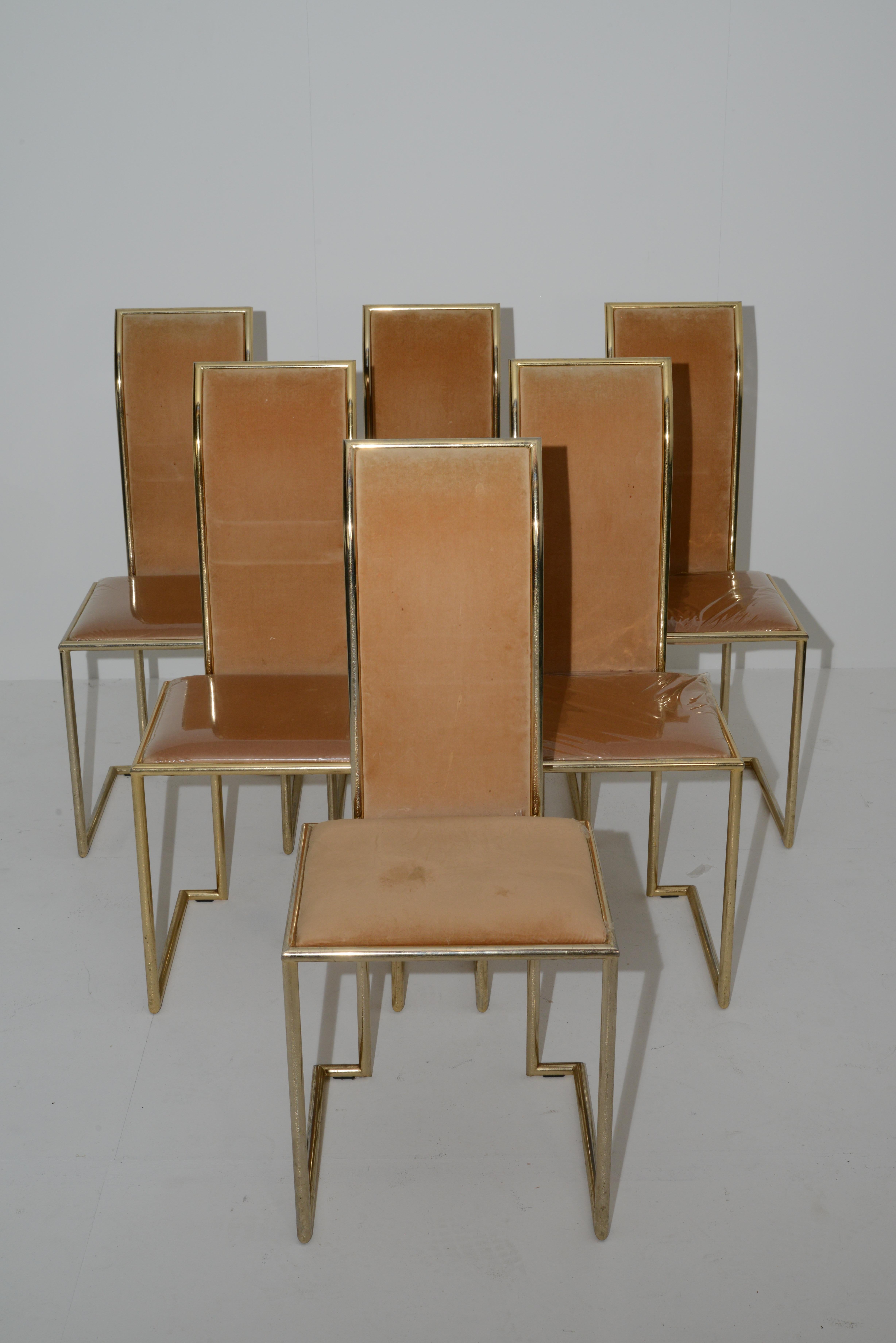Gilt Mid-Century Modern Italian Set of 6 Dining Room Chairs by Pierre Cardin, 1980s