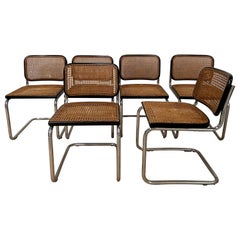 Mid-Century Modern Italian Set of 6 Marcel Breuer Black "Cesca" Chairs