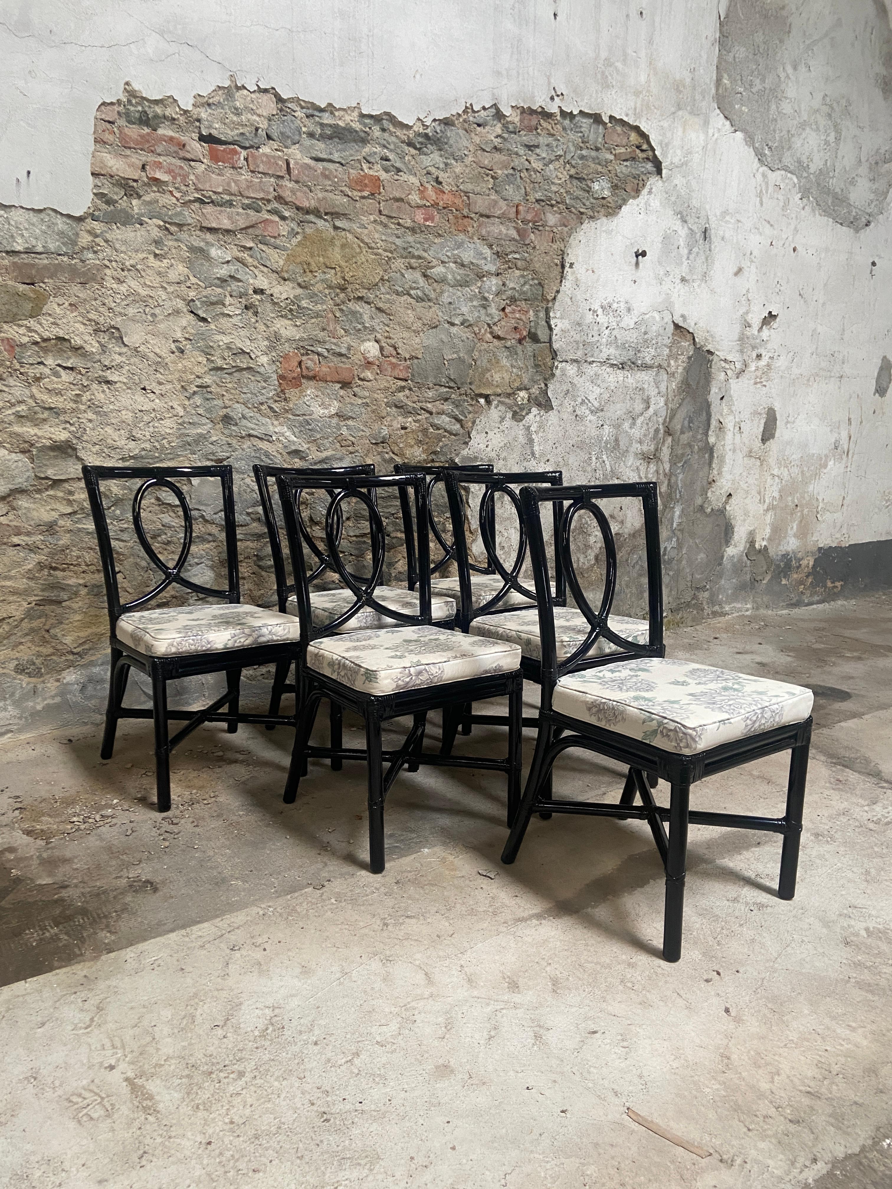 Mid-Century Modern Italian Set of Black Painted Bamboo Chairs from Vivai del Sud In Good Condition For Sale In Prato, IT