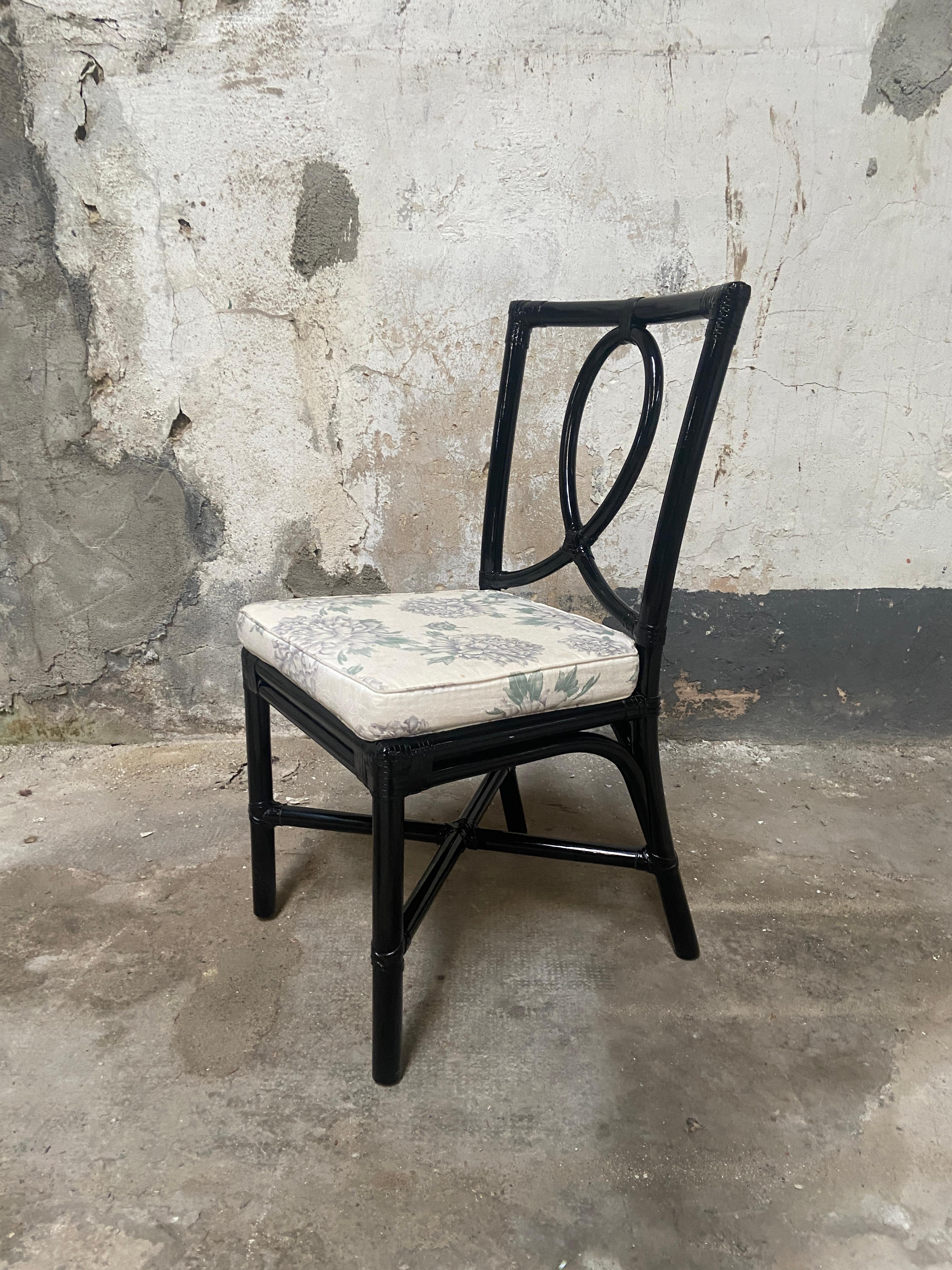 Mid-Century Modern Italian Set of Black Painted Bamboo Chairs from Vivai del Sud For Sale 2