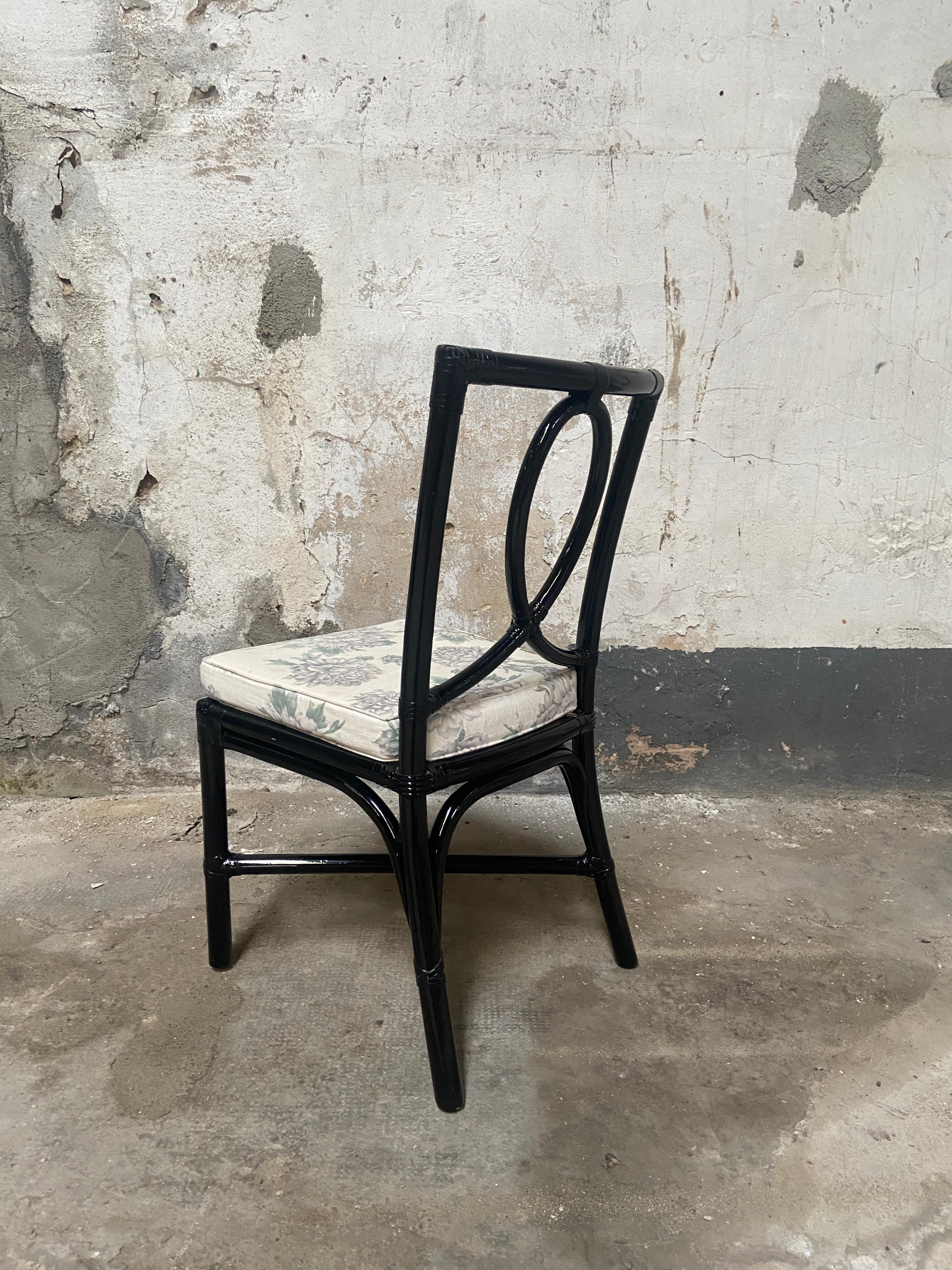 Mid-Century Modern Italian Set of Black Painted Bamboo Chairs from Vivai del Sud For Sale 3