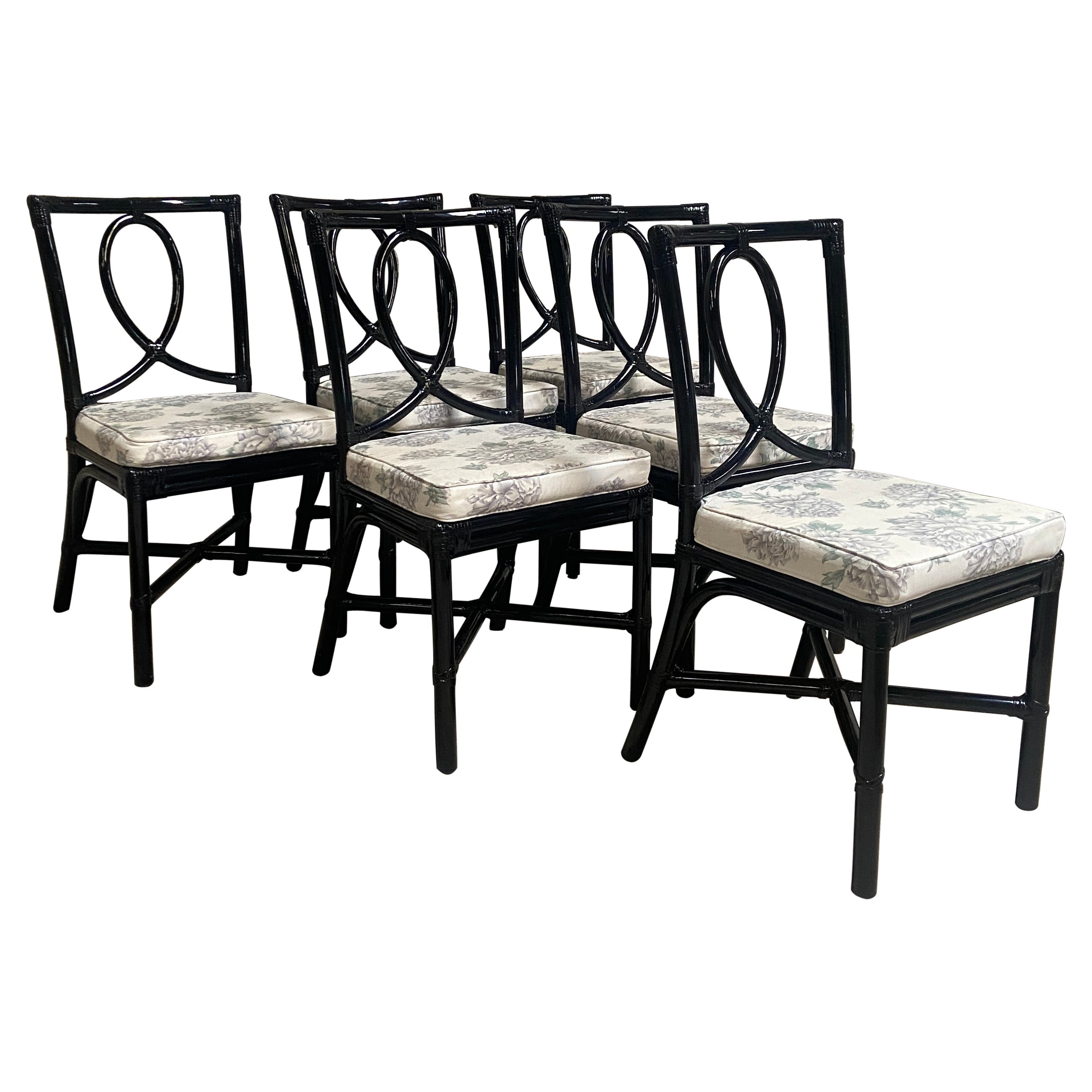 Set di sedie in bambù dipinte di nero di Vivai del Sud, in stile Mid-Century Modern