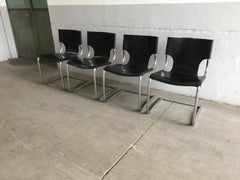 Mid-Century Modern Italian Set of Carlo Bartoli Black Leather Cantilever Chairs