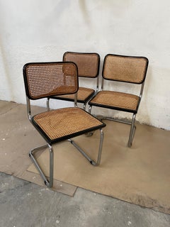 Mid-Century Modern Italian Set of Chrome and Black Cesca Chair by Marcel  Breuer For Sale at 1stDibs