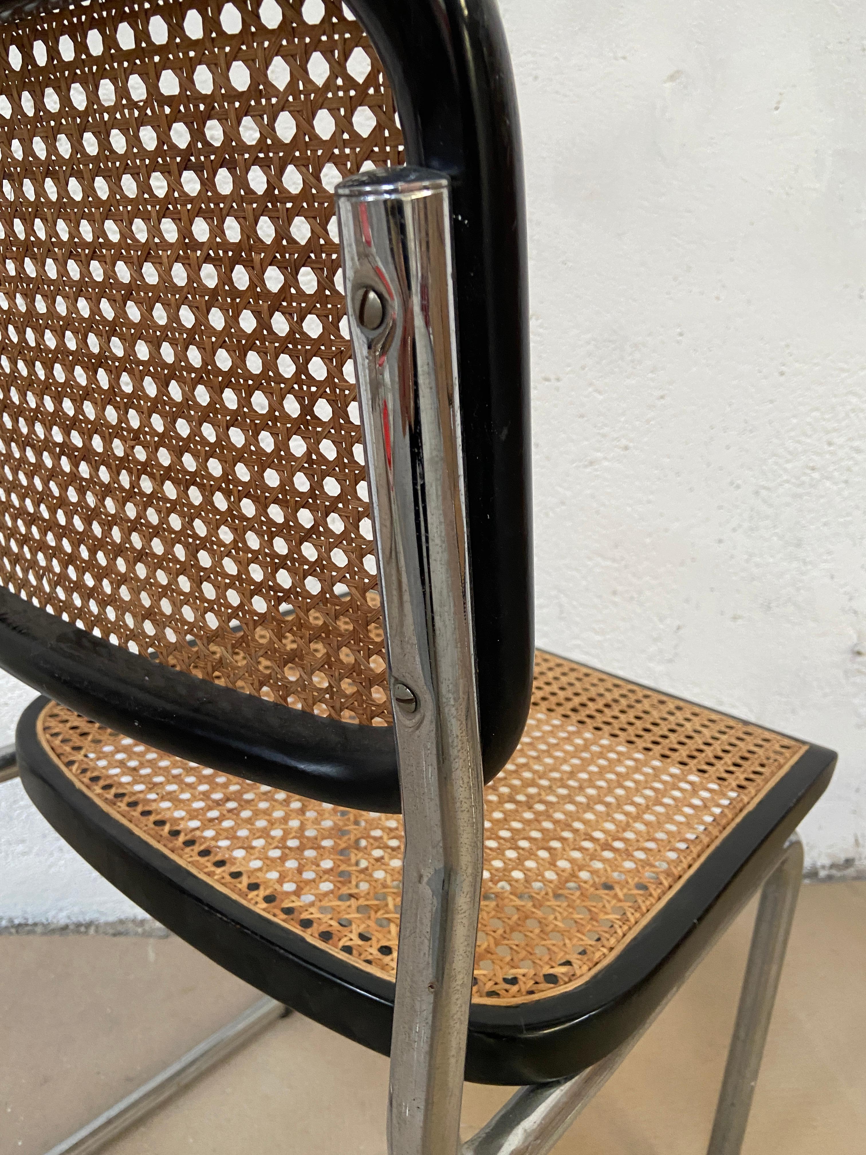 Lacquered Mid-Century Modern Italian Set of Chrome and Black Cesca Chair by Marcel Breuer For Sale