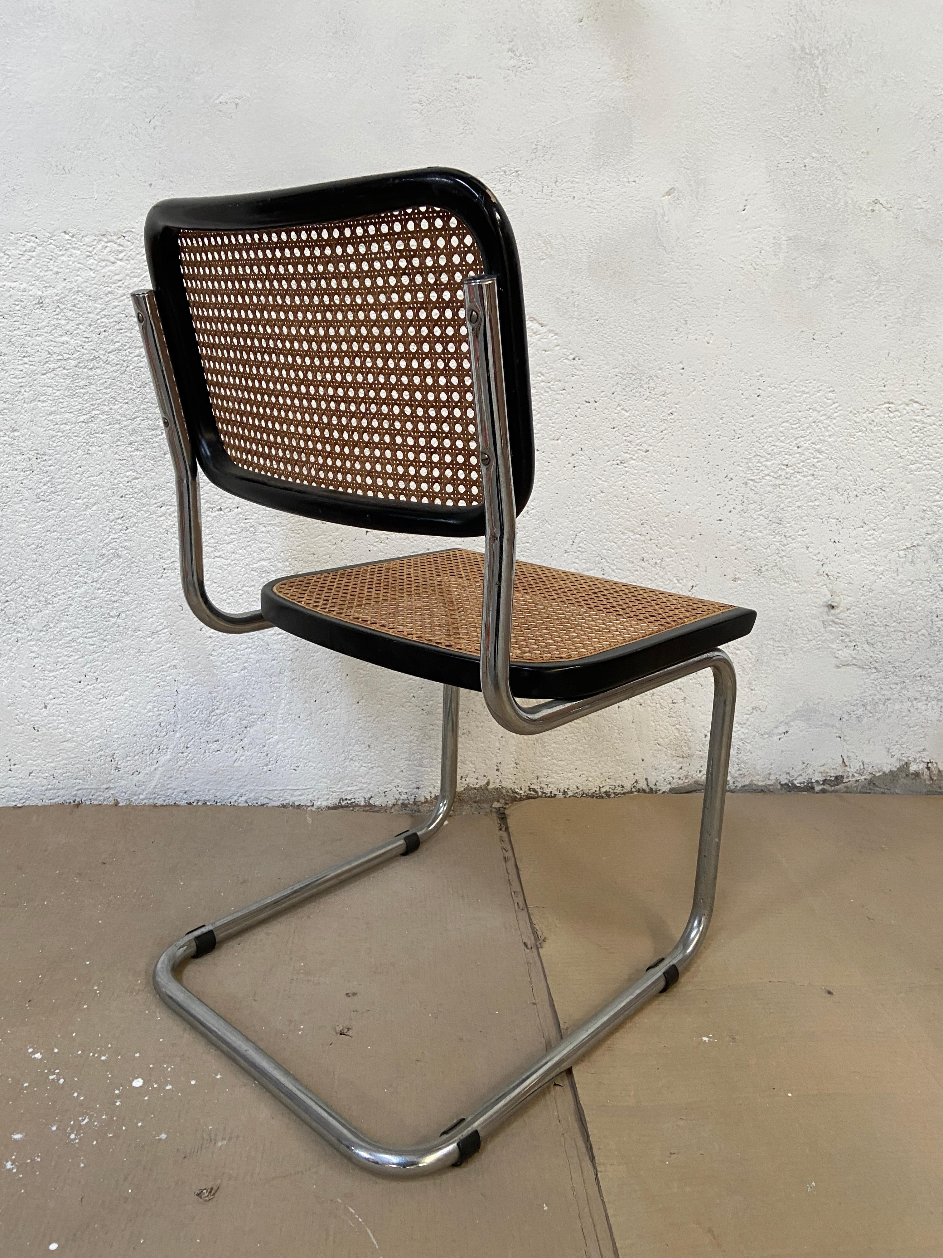 Mid-Century Modern Italian Set of Chrome and Black Cesca Chair by Marcel Breuer In Good Condition For Sale In Prato, IT