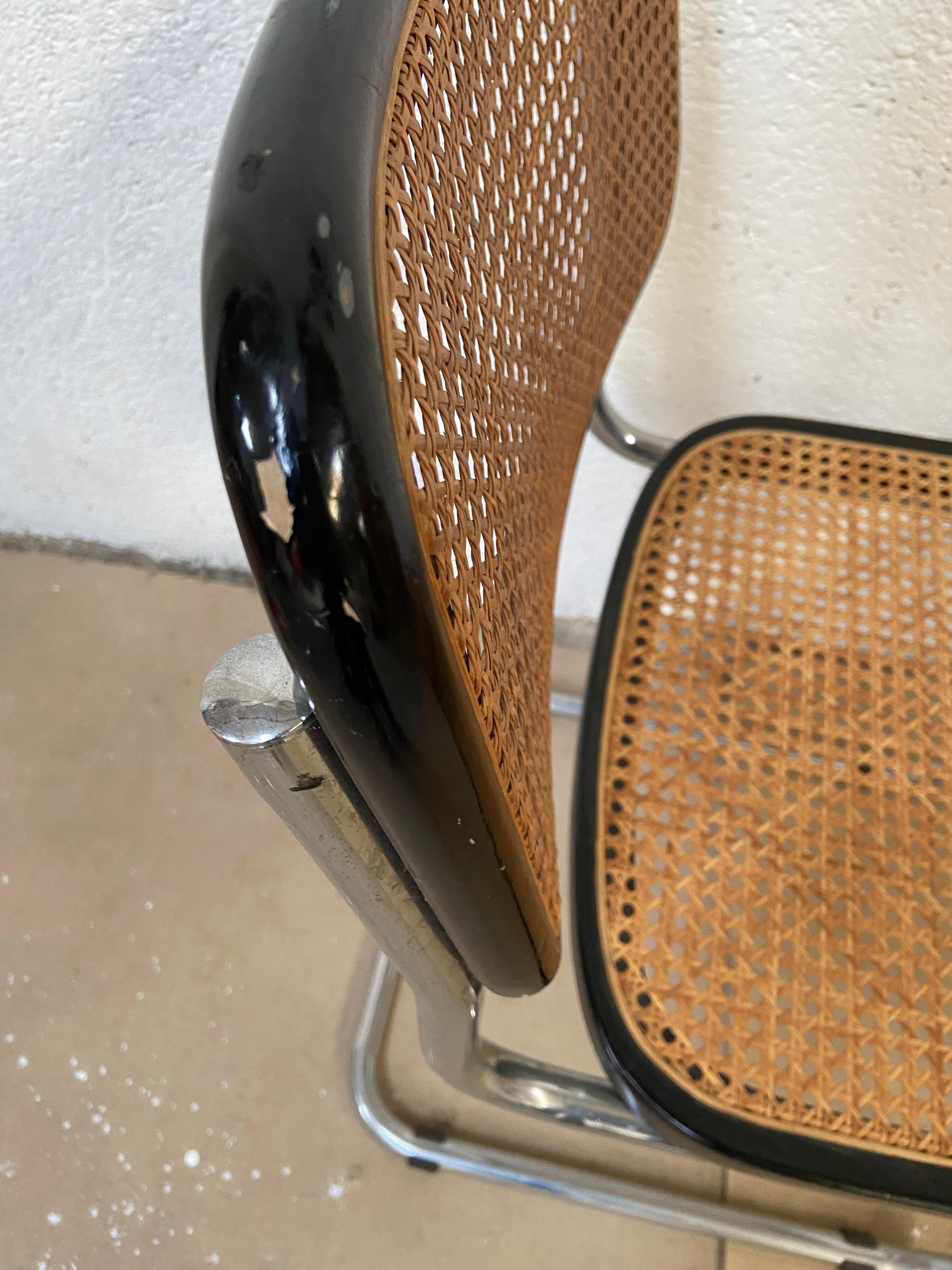 Late 20th Century Mid-Century Modern Italian Set of Chrome and Black Cesca Chair by Marcel Breuer For Sale