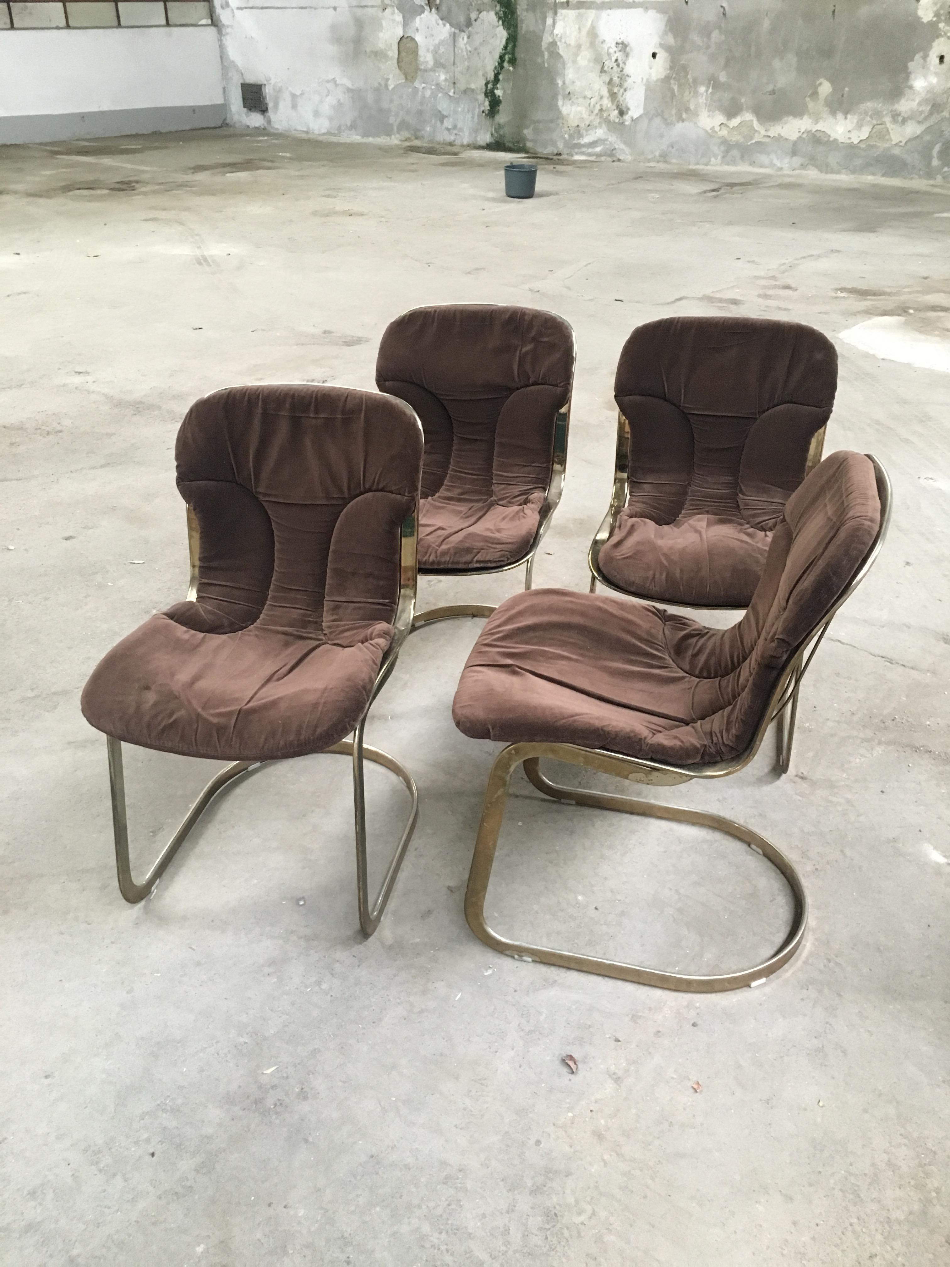 Late 20th Century Mid-Century Modern Italian Set of Cidue Gilt Metal Chairs by Willy Rizzo, 1970s