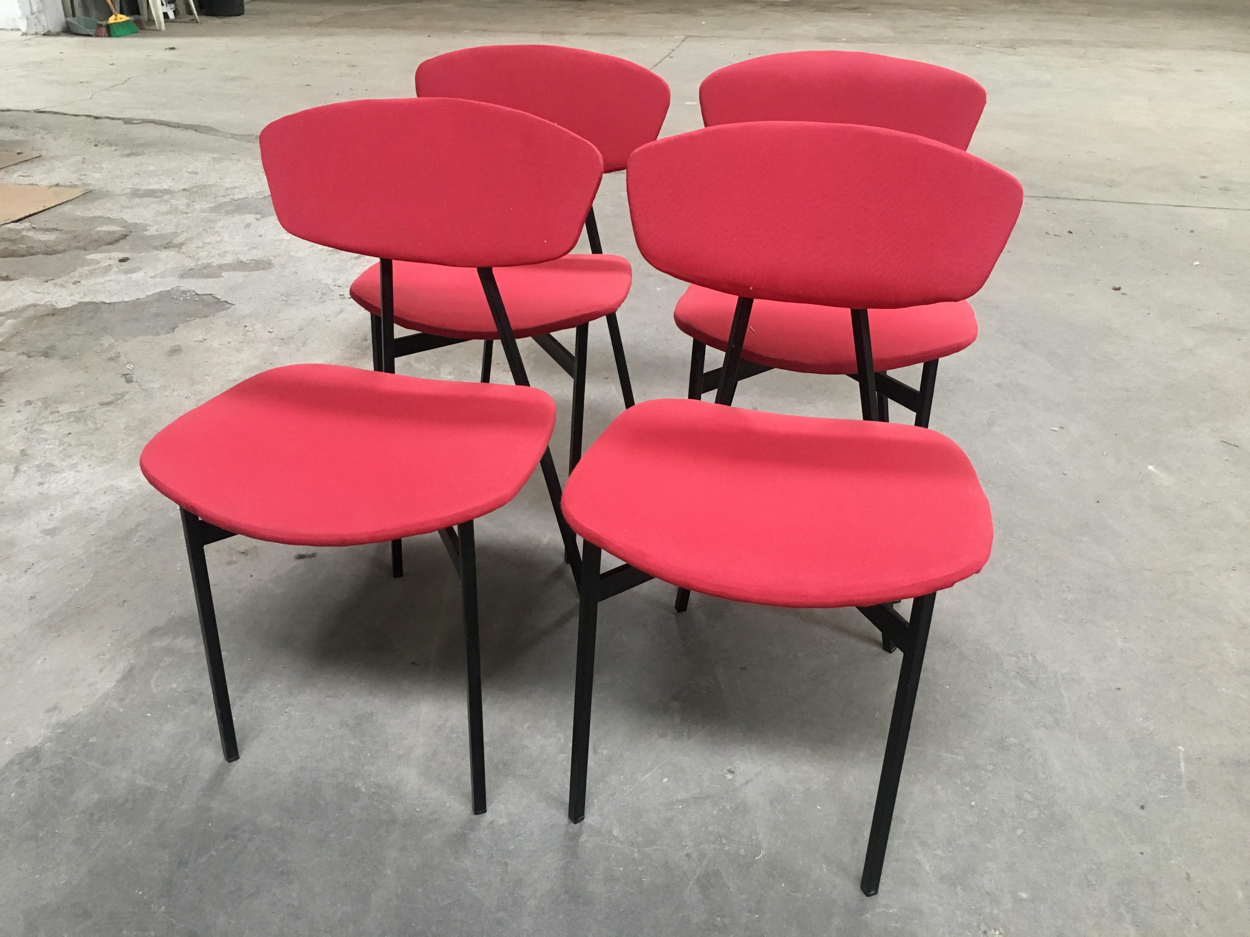 Iron Mid-Century Modern Italian Set of Four Dining Upholstered Chairs, 1960s For Sale