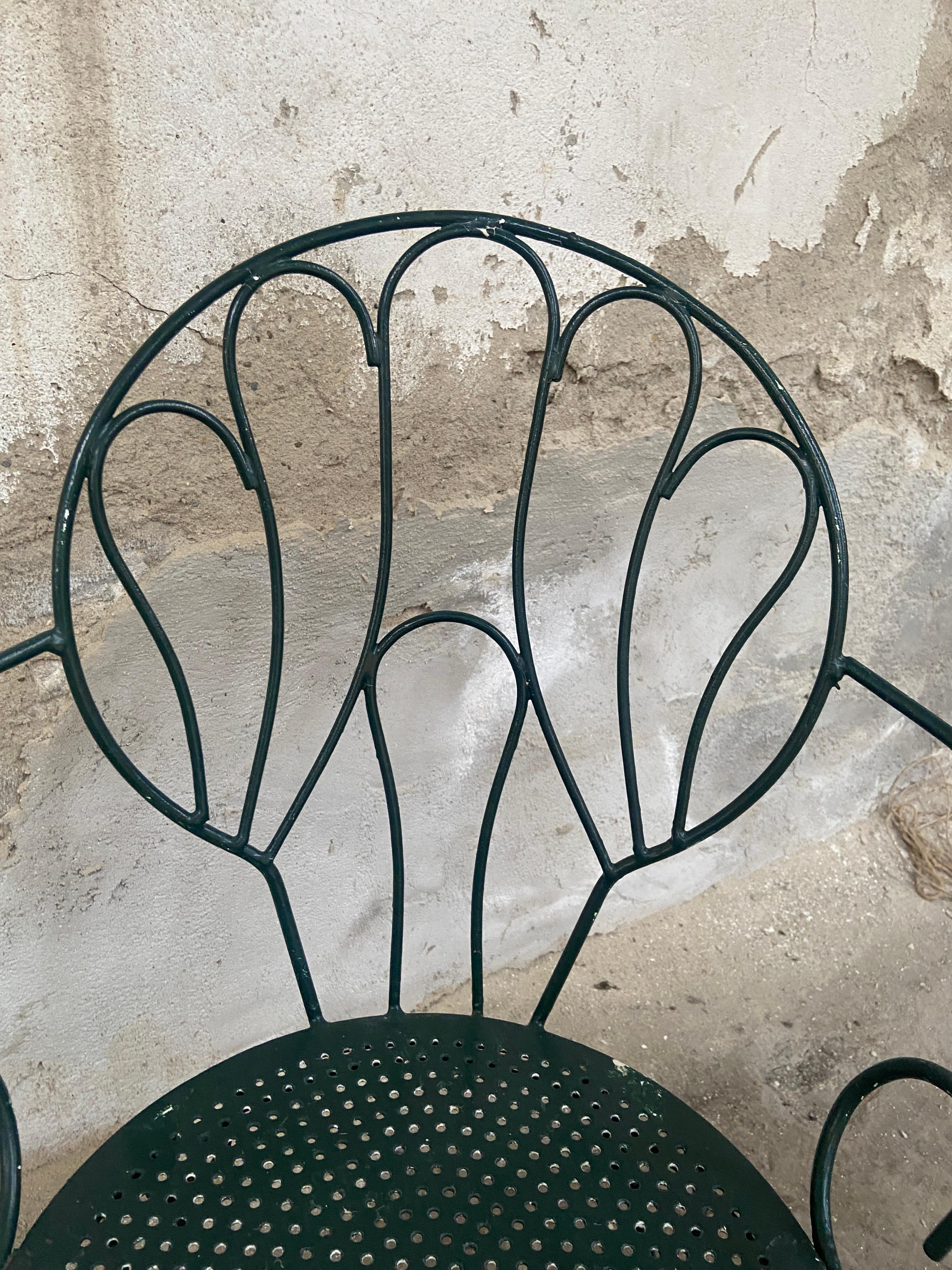 Mid-Century Modern Italian Set of Green Painted Iron Garden Chairs from 1960s For Sale 8