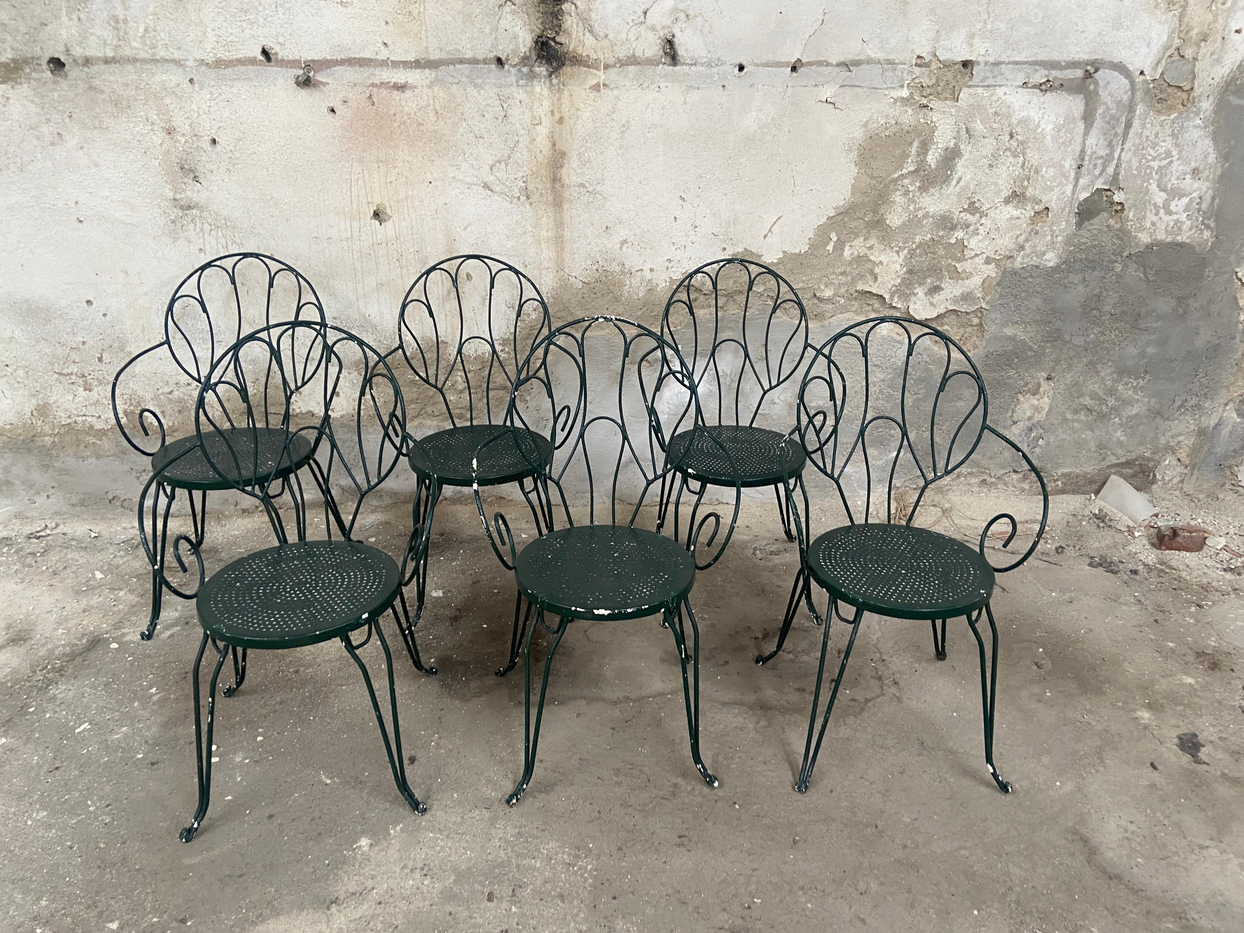 Mid-Century Modern Italian Set of Green Painted Iron Garden Chairs from 1960s In Good Condition For Sale In Prato, IT