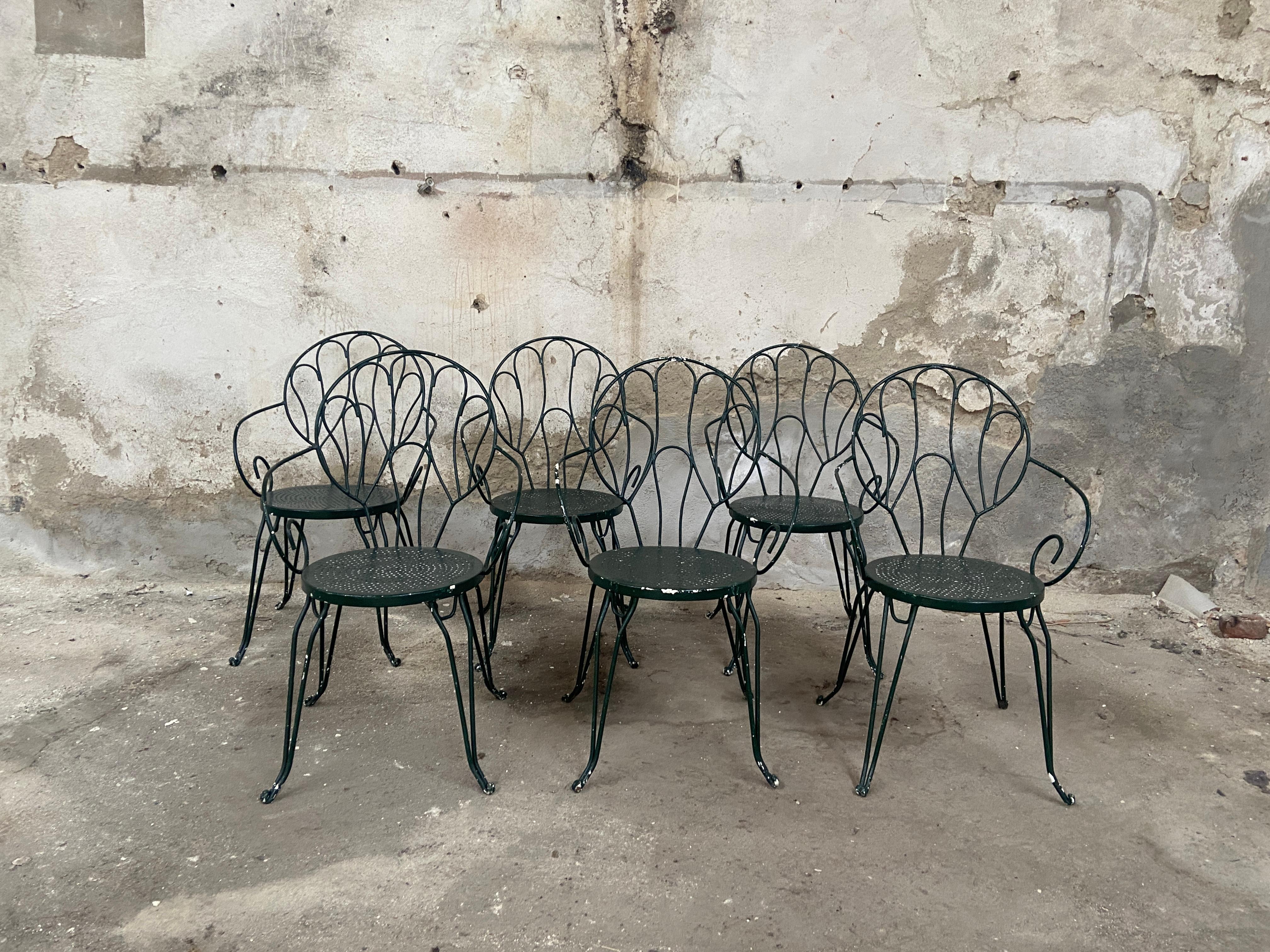 Mid-20th Century Mid-Century Modern Italian Set of Green Painted Iron Garden Chairs from 1960s For Sale