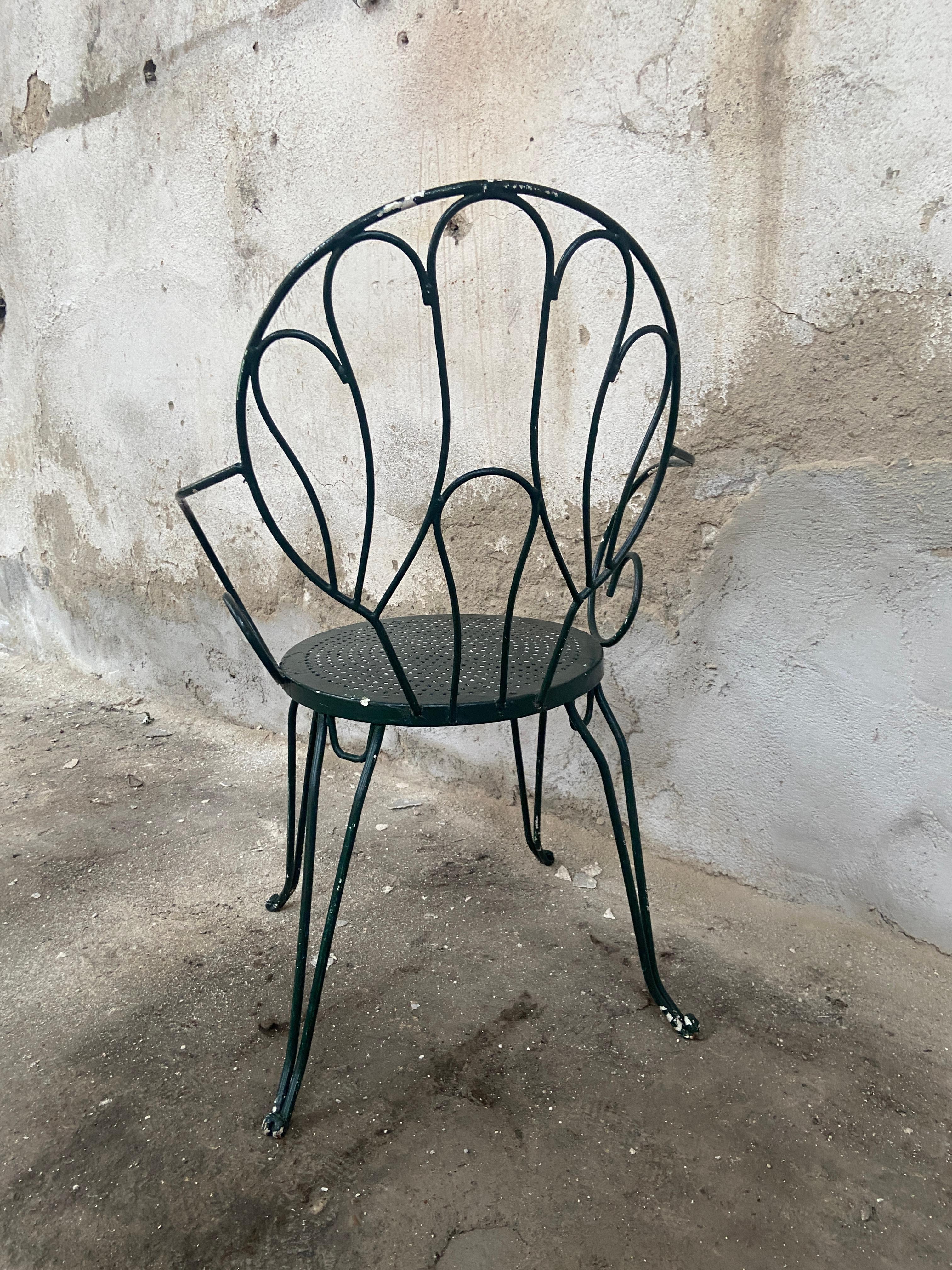 Mid-Century Modern Italian Set of Green Painted Iron Garden Chairs from 1960s For Sale 5