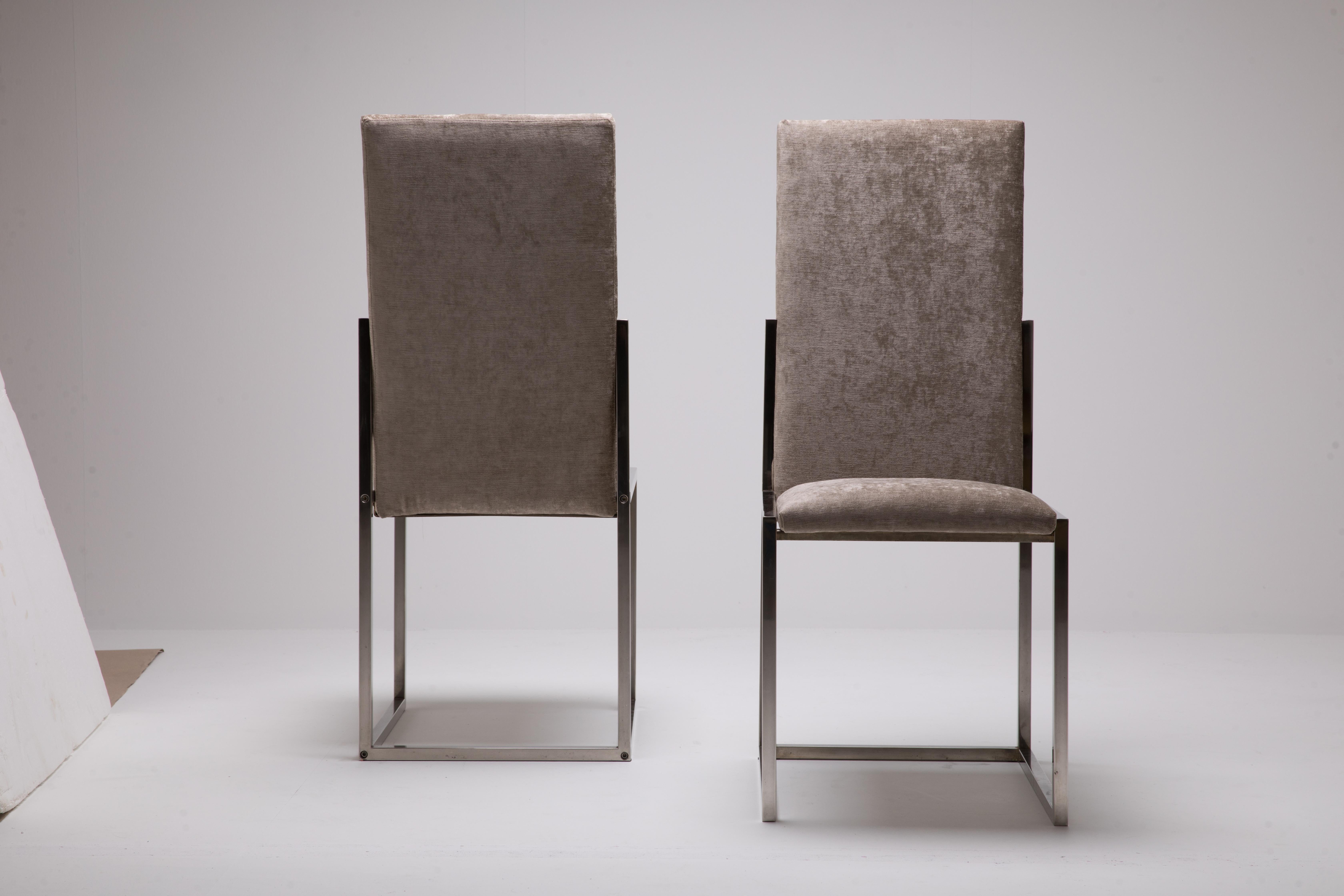 Mid-Century Modern Italian Set of Romeo Rega Chrome Chairs with Chenille Fabric 3